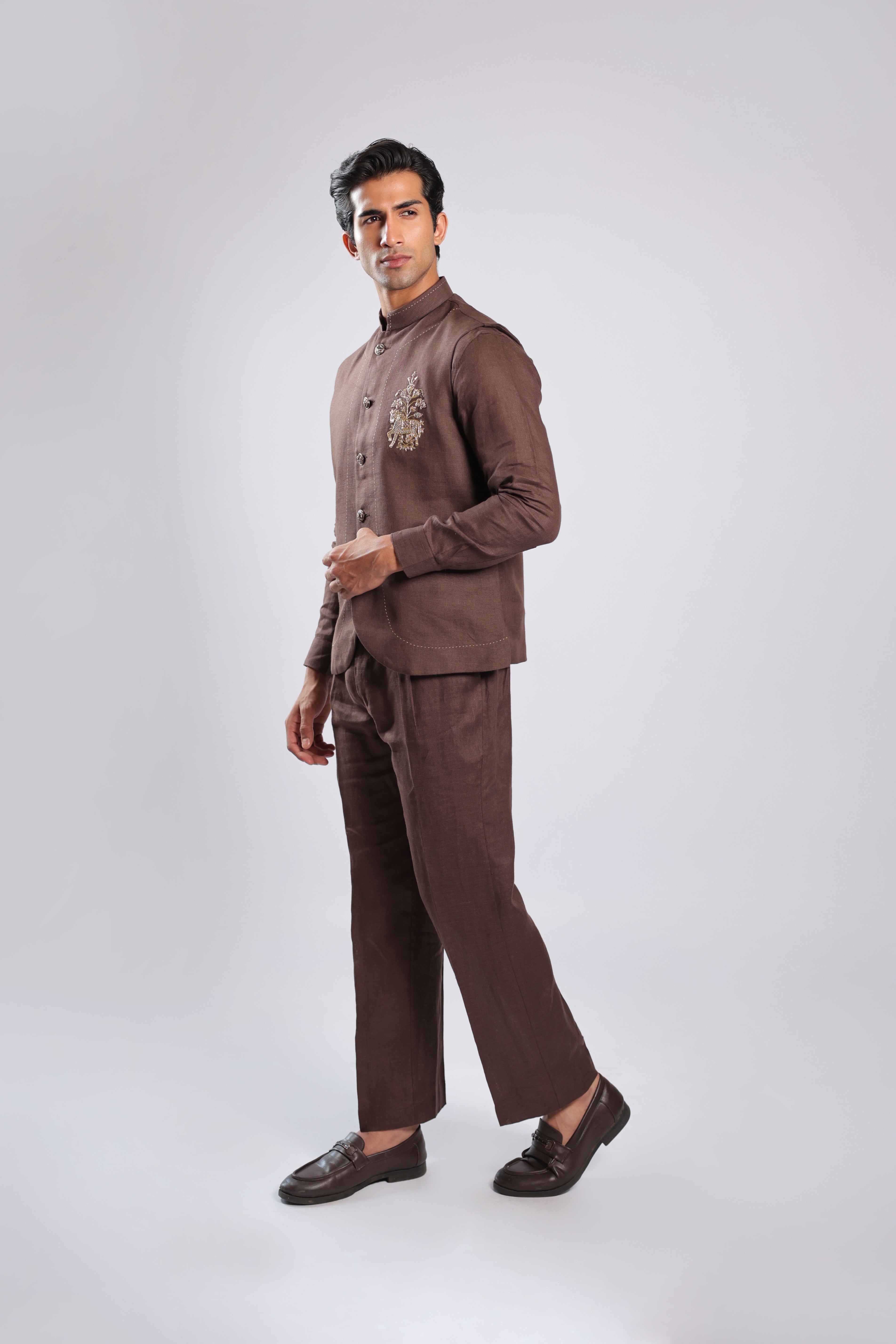 Brown Linen Kurta Set