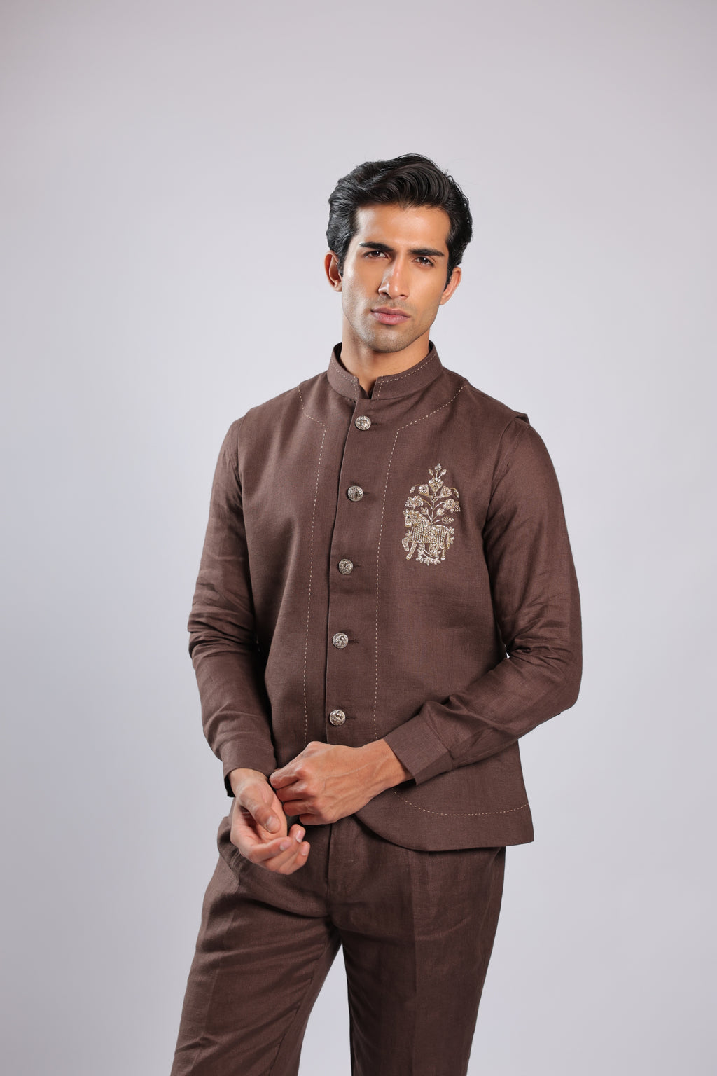 Brown Linen Kurta Set