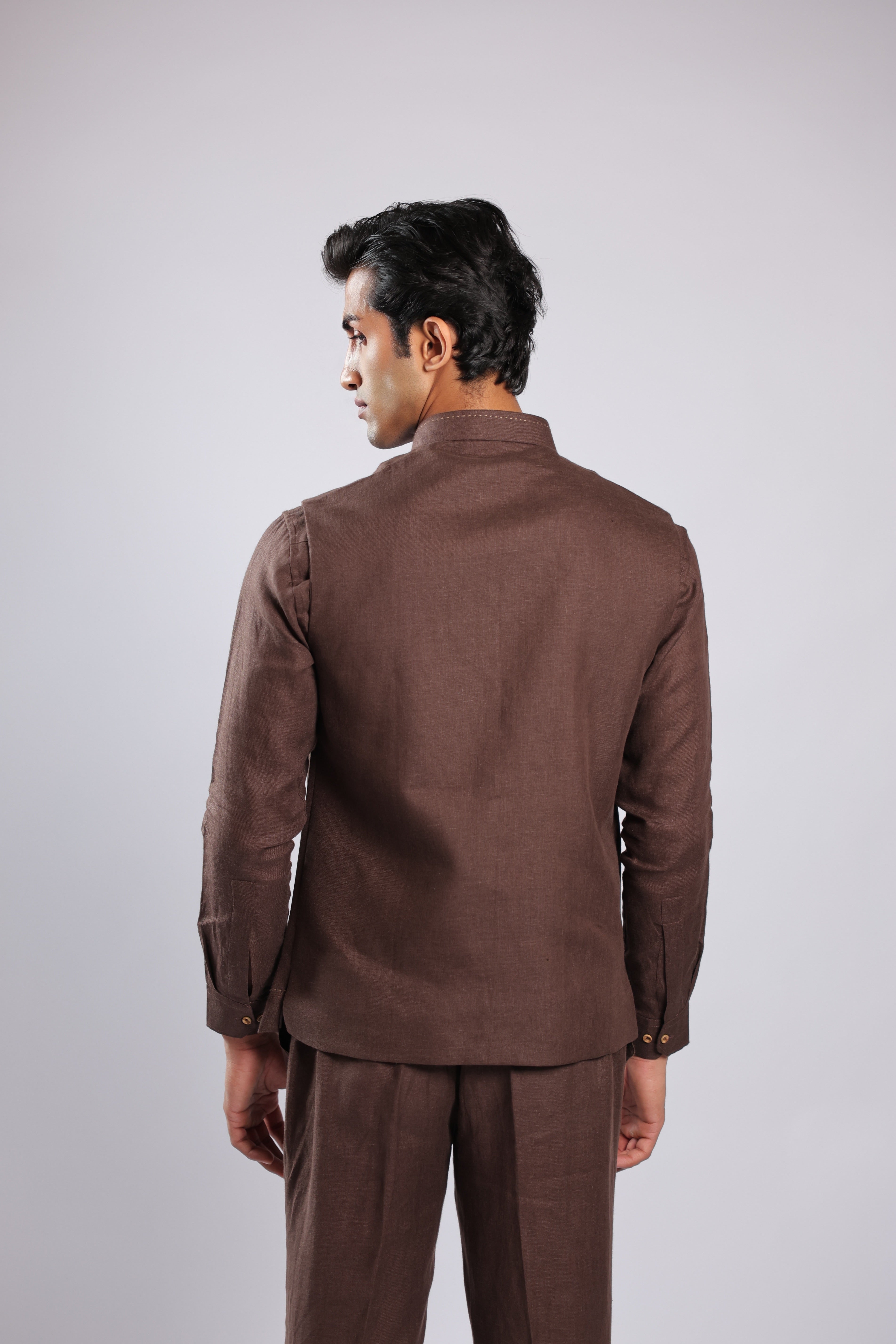 Brown Linen Kurta Set