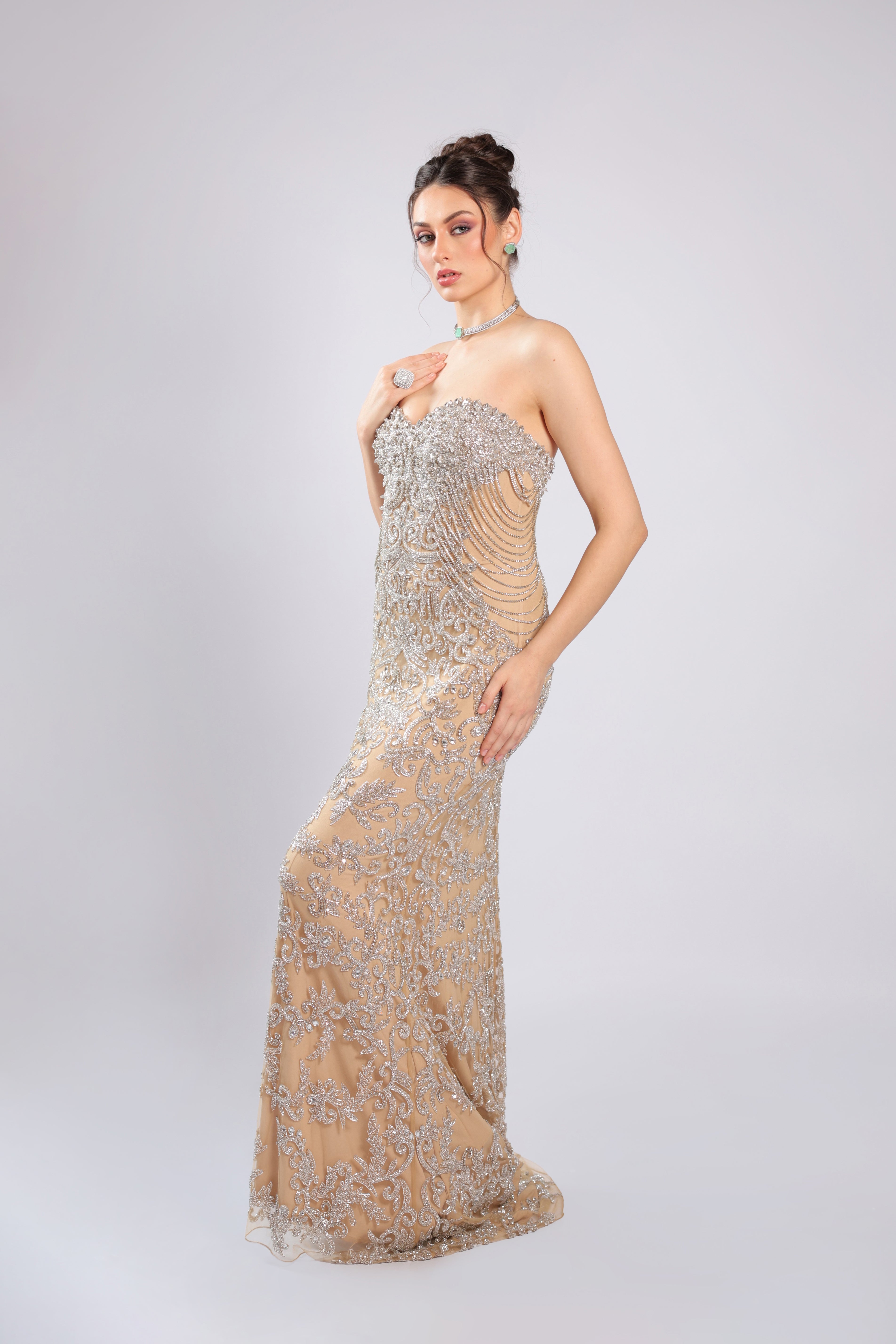 Cream Net Gown