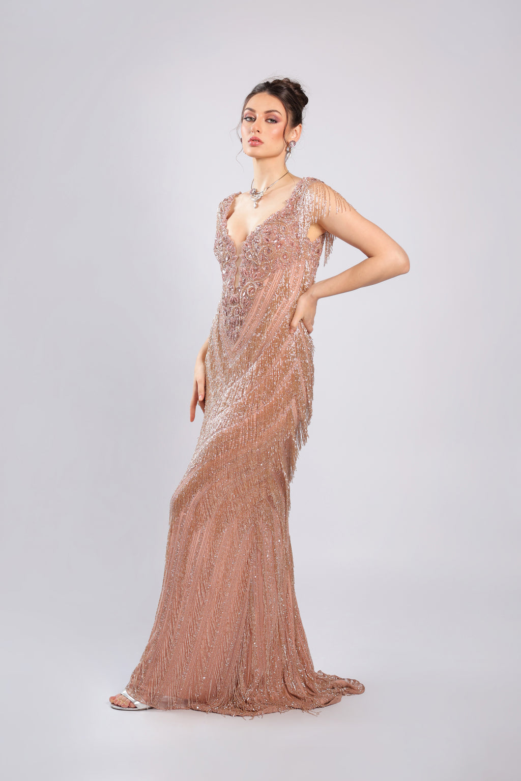 Peach Net Gown