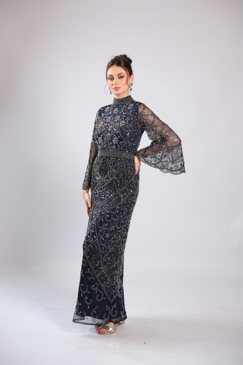 Navy Blue Net Gown