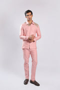 Pink Zari & Bead Embroidered Ethnic Fusion Shirt Pant Set