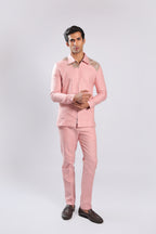 Pink Zari & Bead Embroidered Ethnic Fusion Shirt Pant Set