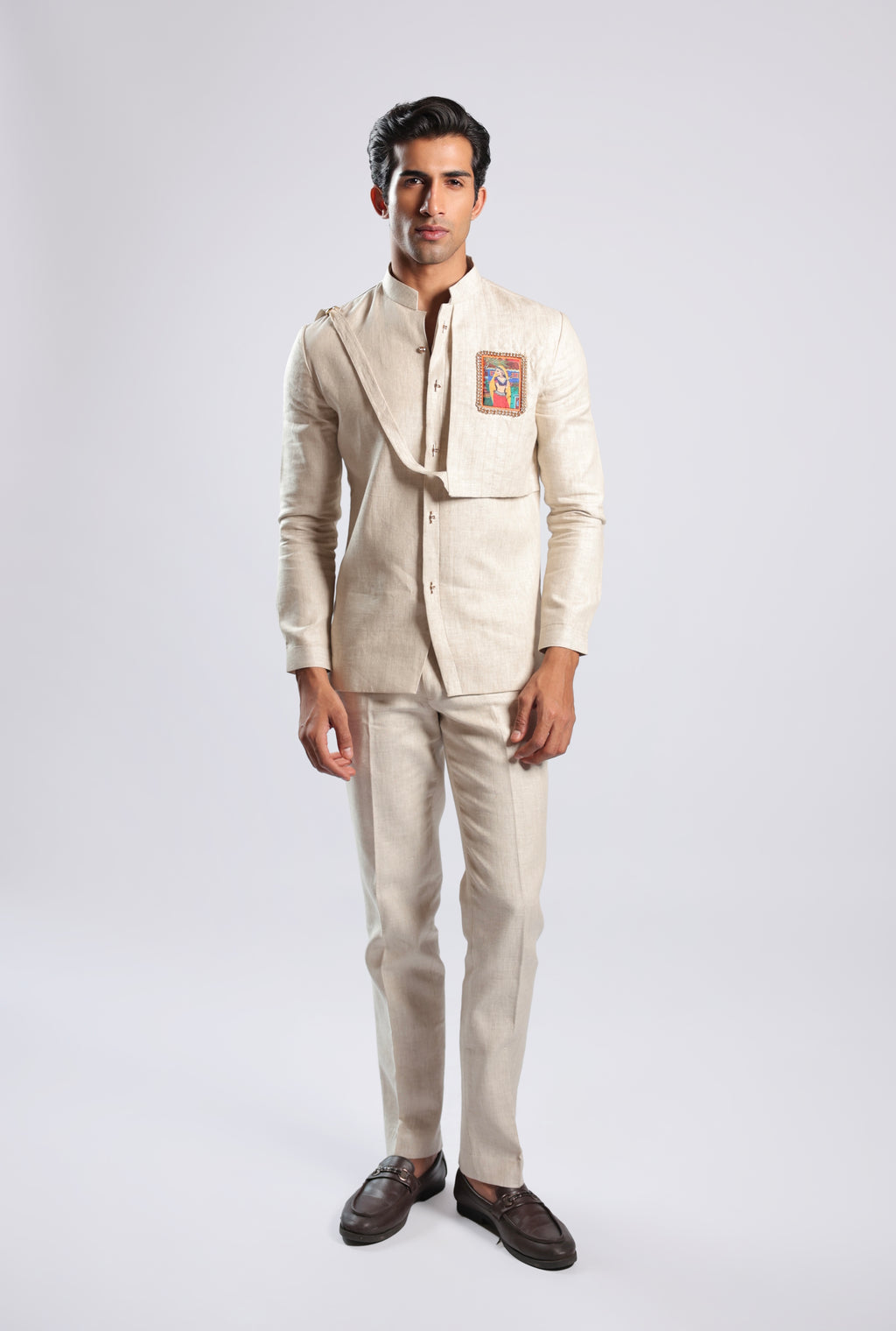 Ivory Multicolour Embroidered Patchwork Band Gala Set