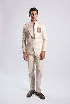 Ivory Multicolour Embroidered Patchwork Band Gala Set