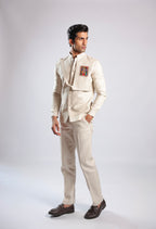Ivory Multicolour Embroidered Patchwork Band Gala Set