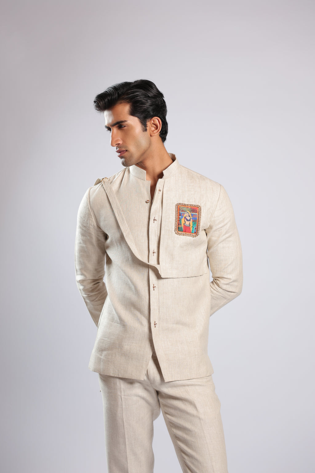 Ivory Multicolour Embroidered Patchwork Band Gala Set
