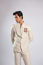 Ivory Multicolour Embroidered Patchwork Band Gala Set