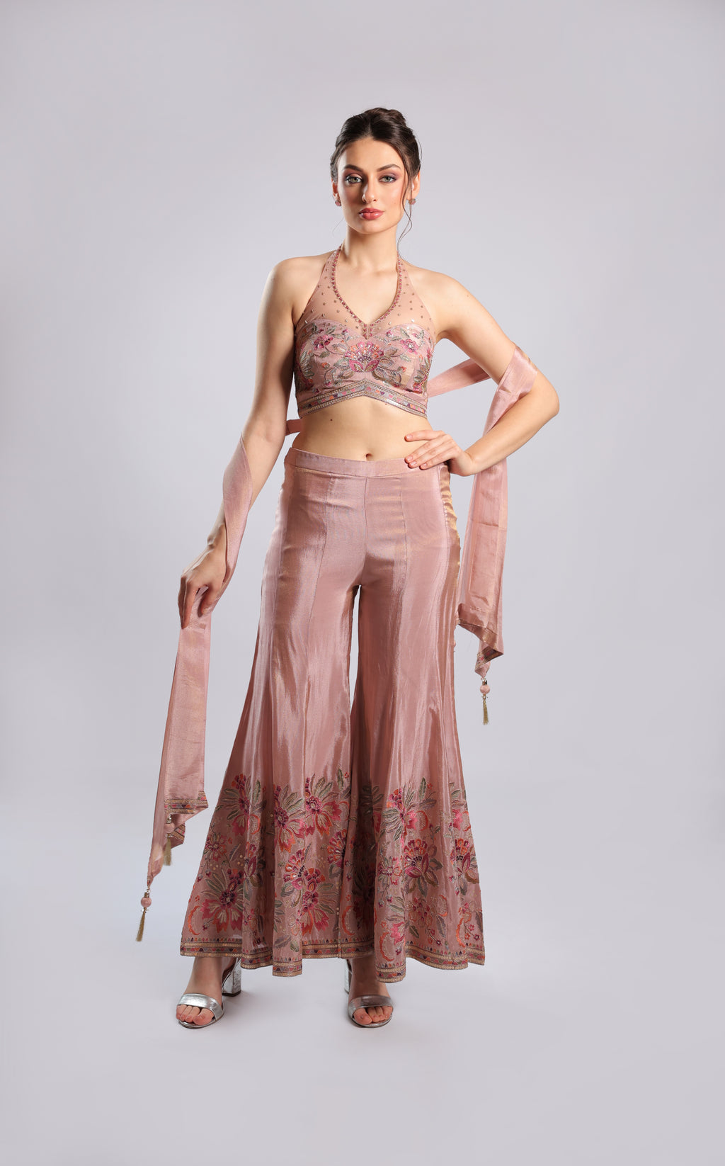 Onion Pink Crepe Kurti Set Dupatta