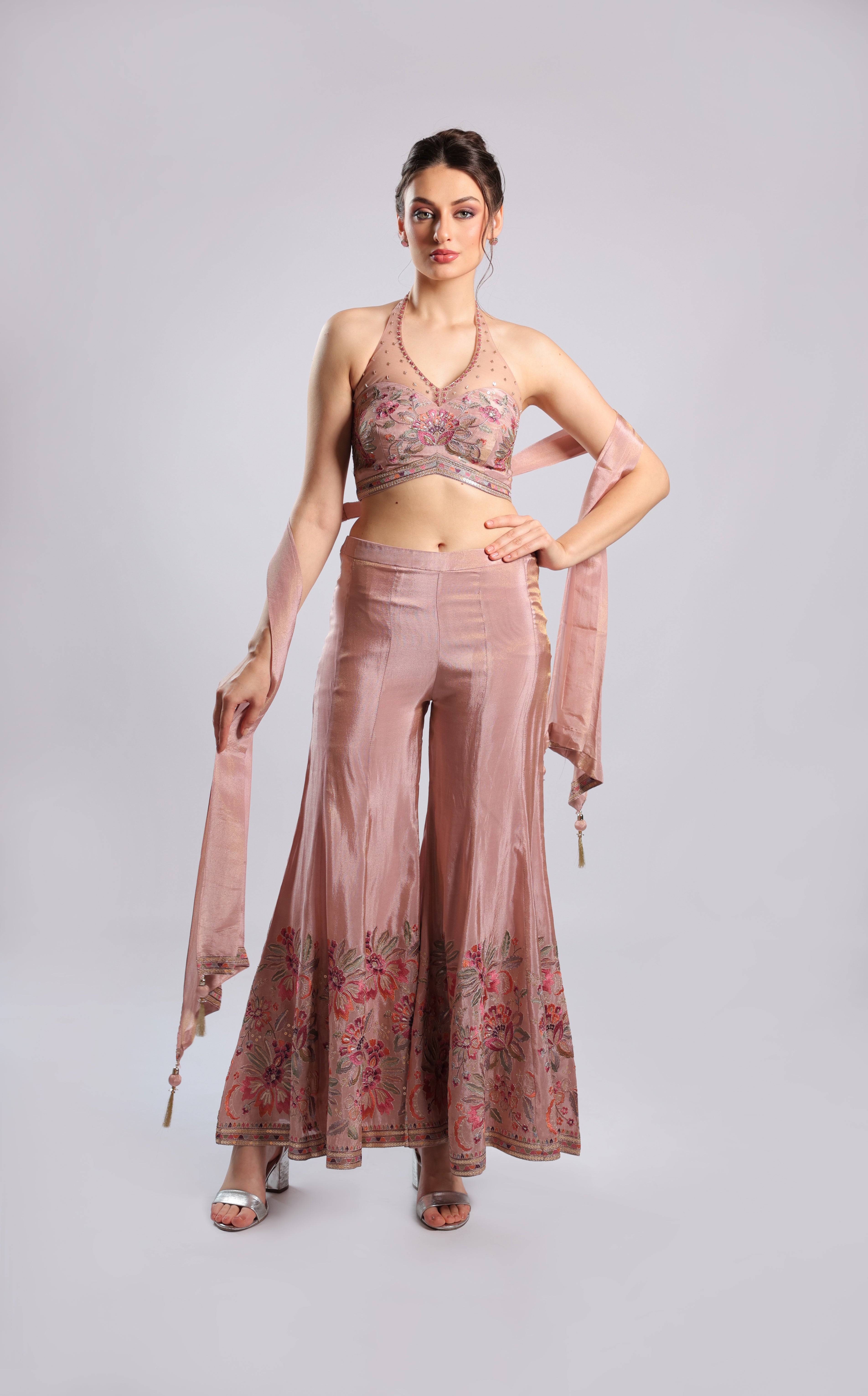 Onion Pink Crepe Kurti Set Dupatta