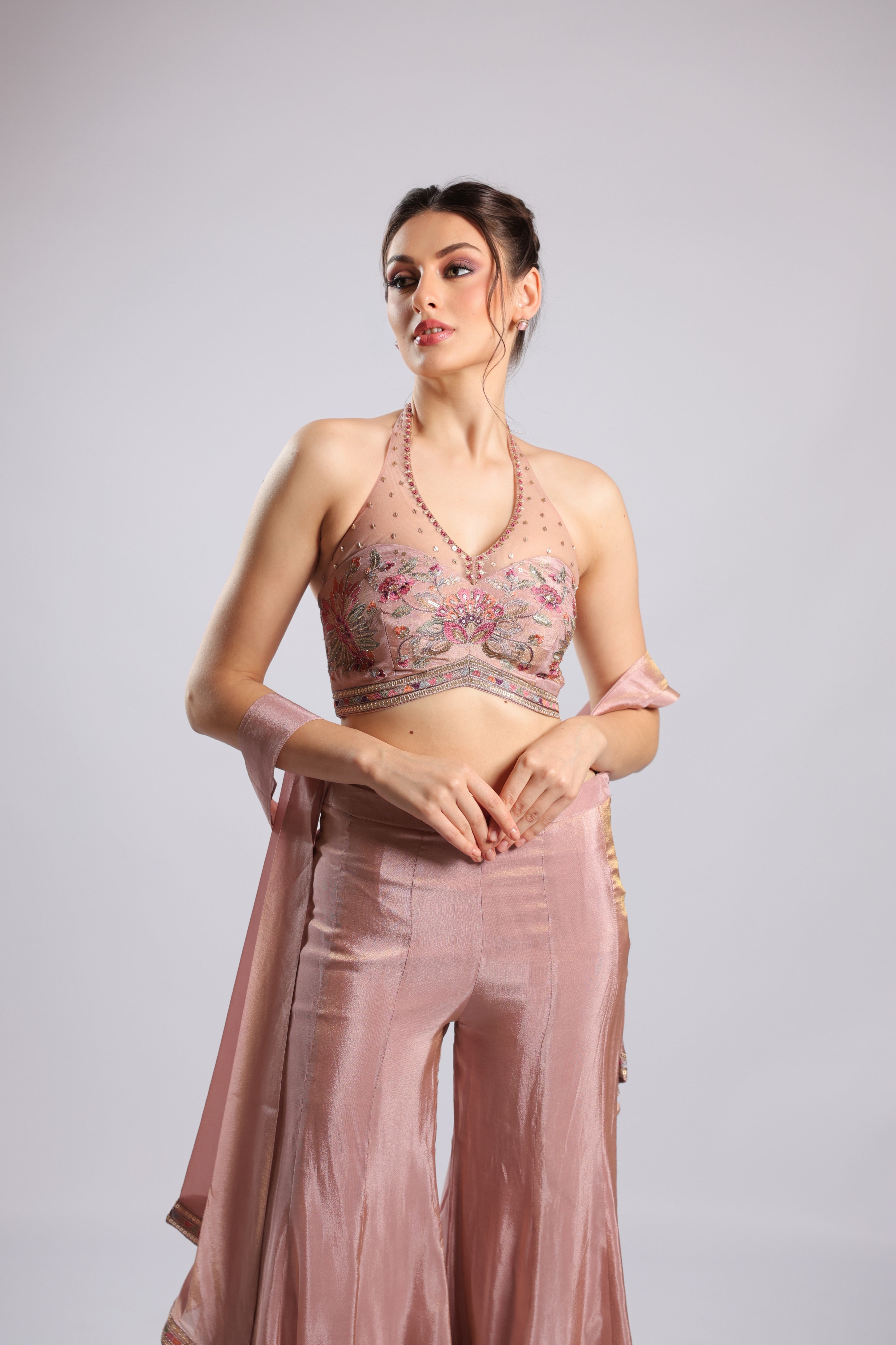 Onion Pink Crepe Kurti Set Dupatta