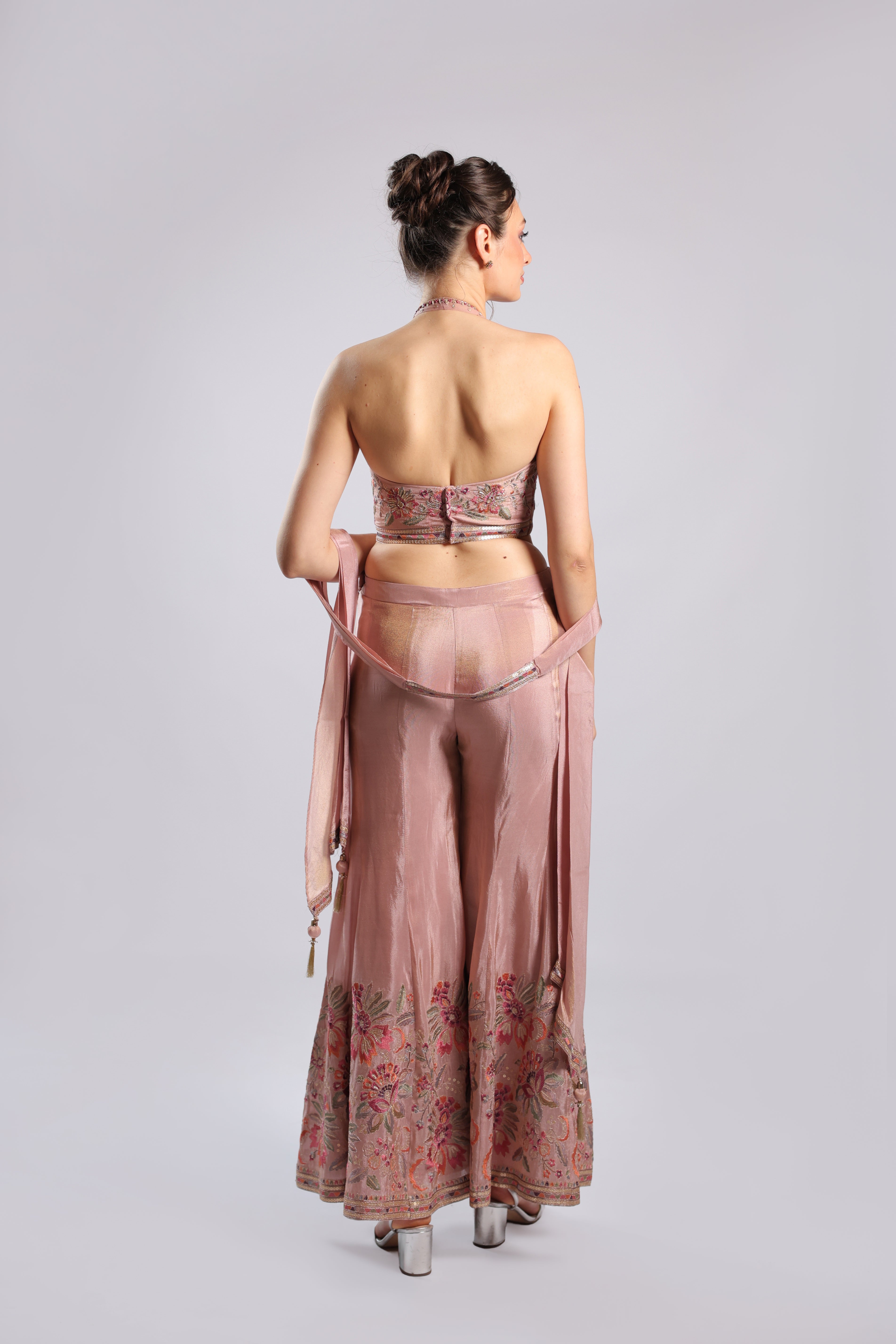 Onion Pink Crepe Kurti Set Dupatta