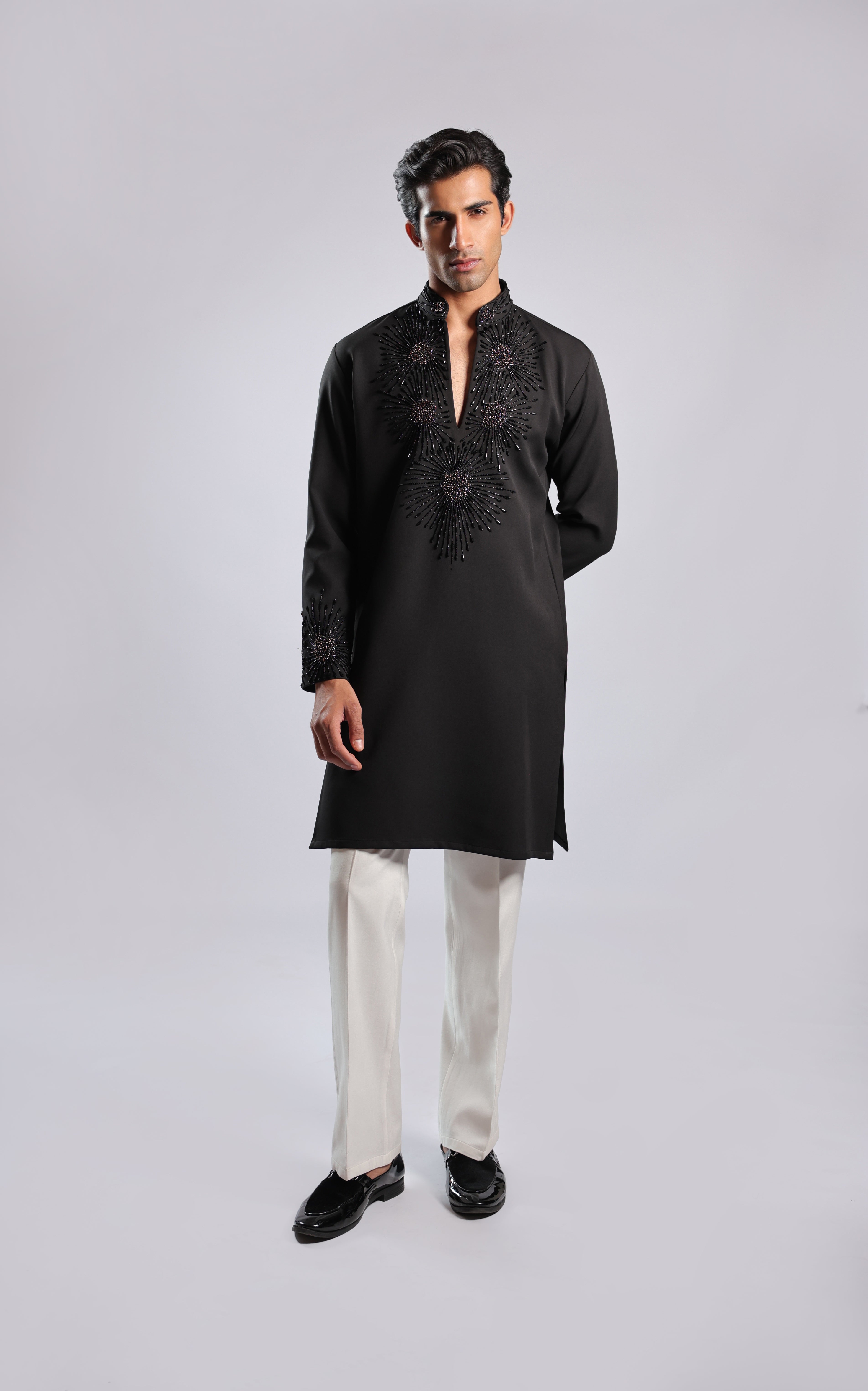 Black Sunburst Sequin, Bead & Cutdana Kurta Set