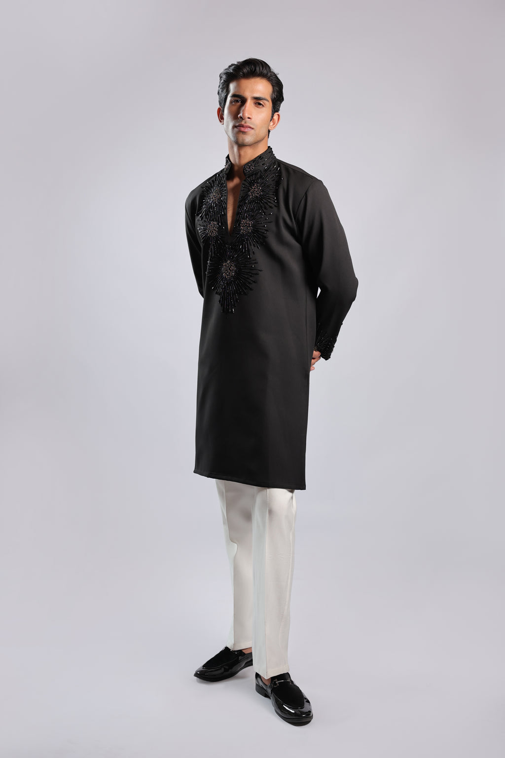 Black Sunburst Sequin, Bead & Cutdana Kurta Set