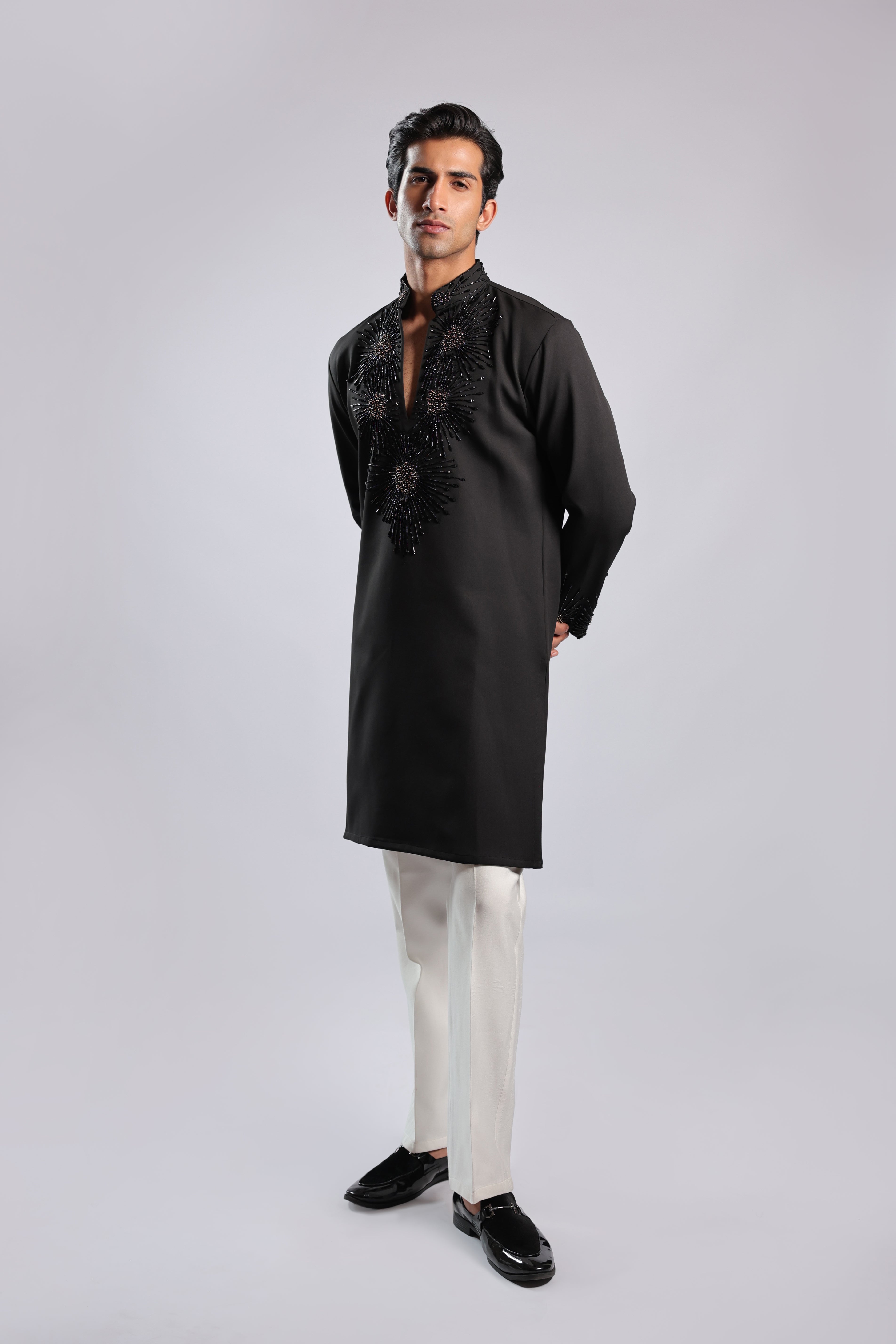 Black Sunburst Sequin, Bead & Cutdana Kurta Set
