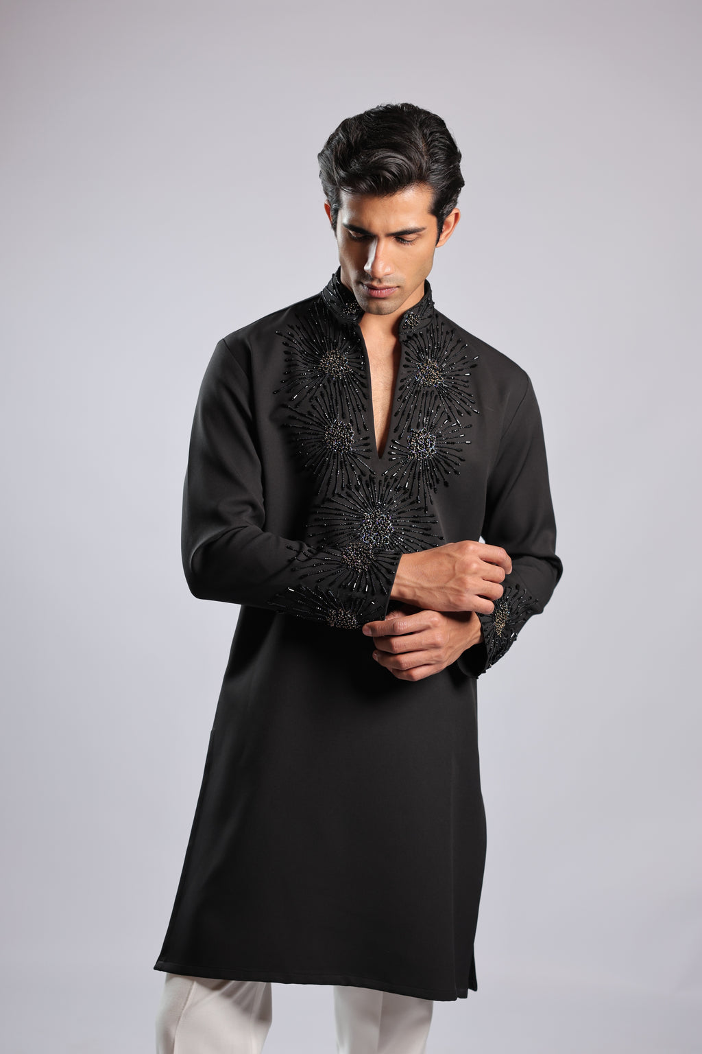 Black Sunburst Sequin, Bead & Cutdana Kurta Set
