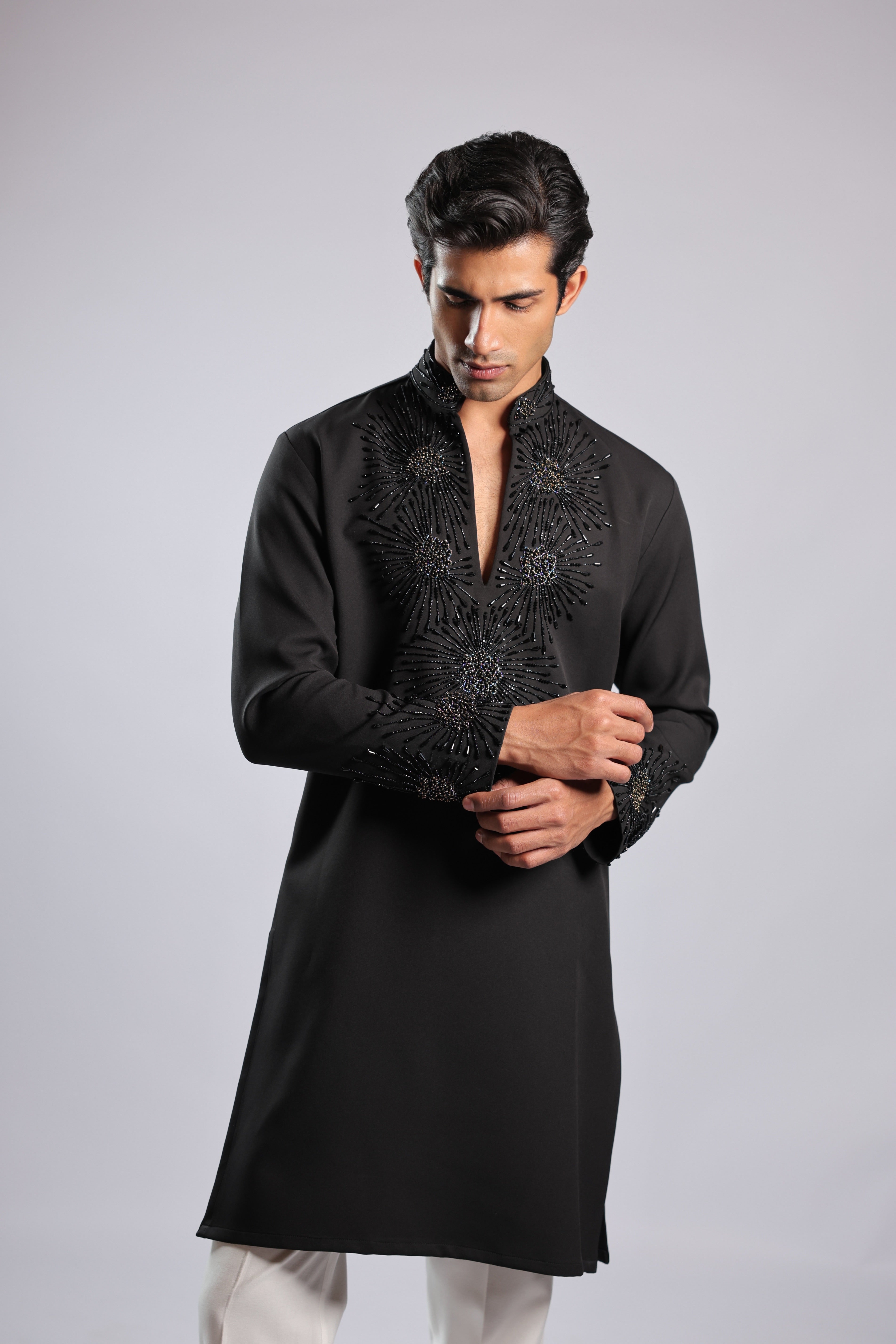 Black Sunburst Sequin, Bead & Cutdana Kurta Set
