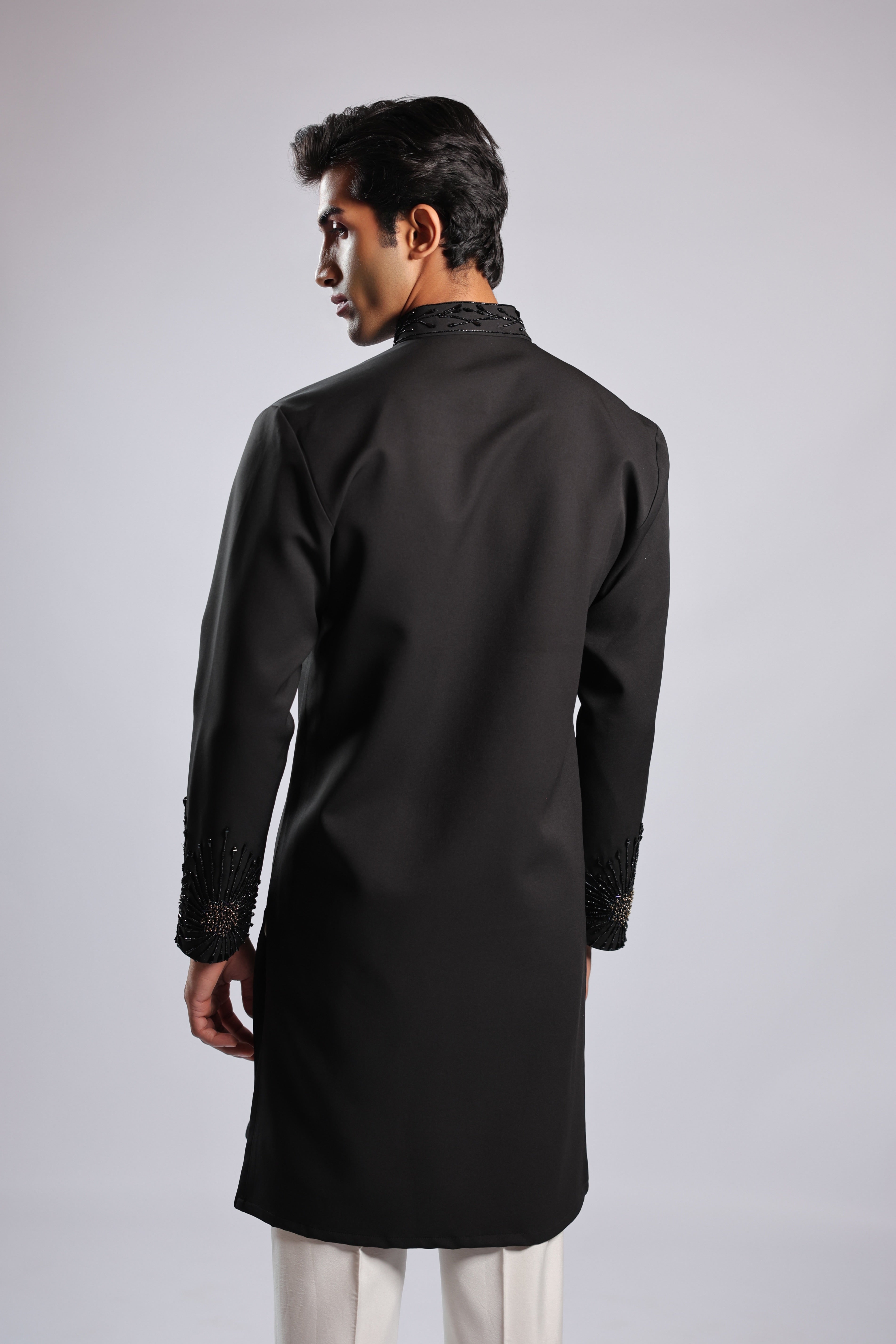 Black Sunburst Sequin, Bead & Cutdana Kurta Set
