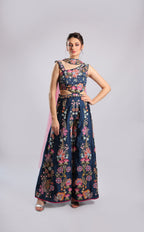 Navy Blue Raw Silk Jumpsuit