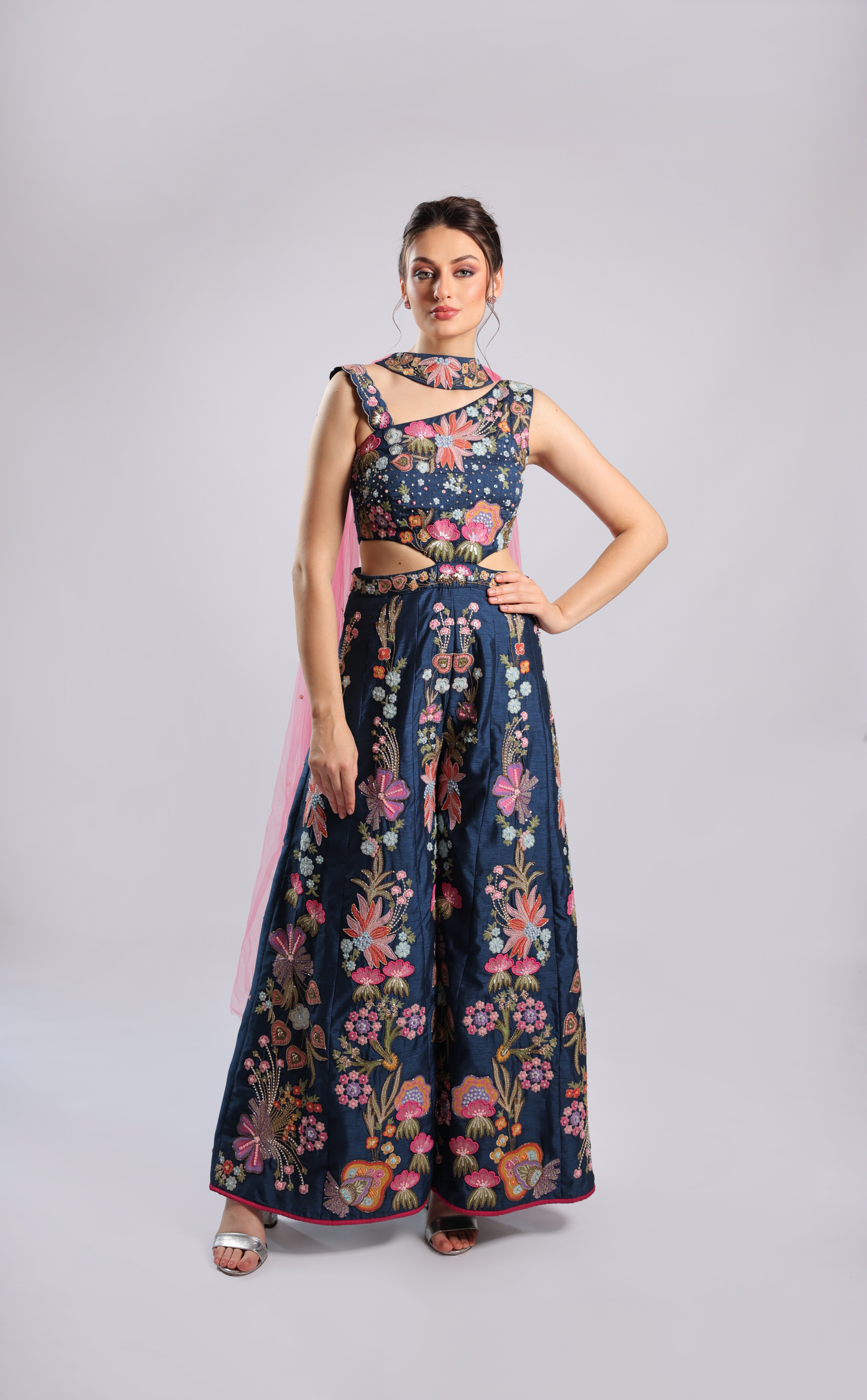 Navy Blue Raw Silk Jumpsuit