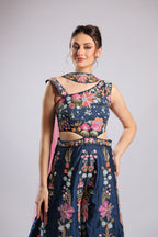 Navy Blue Raw Silk Jumpsuit