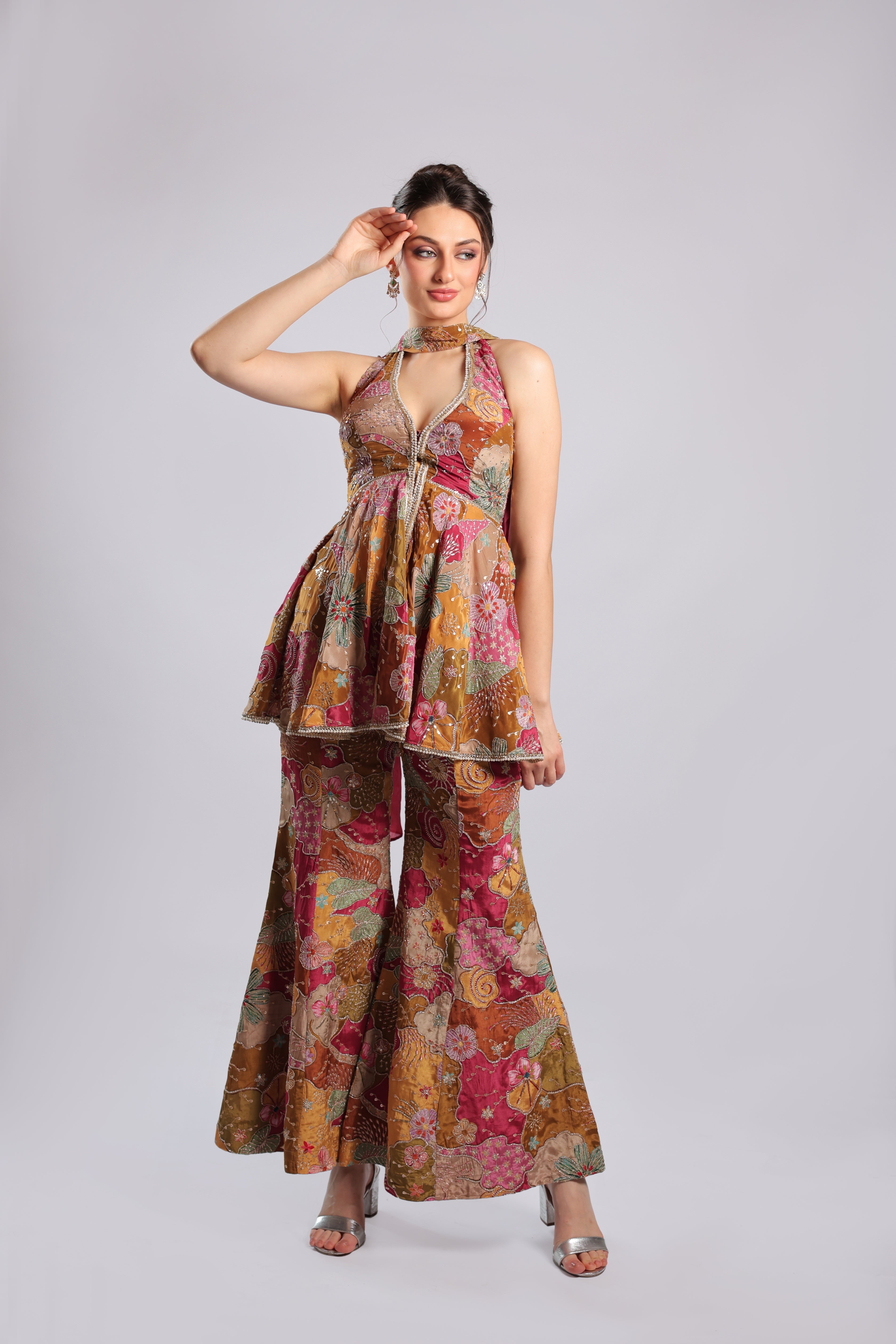 Multi Crepe Rm Plazo Set