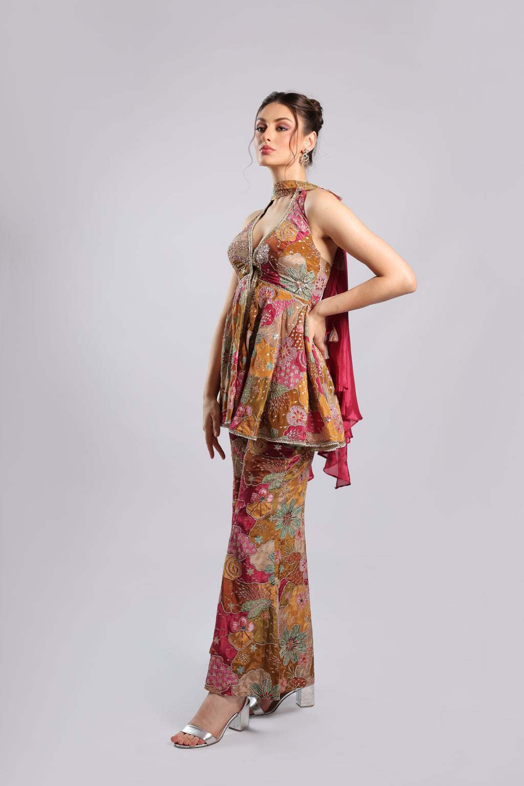 Multi Crepe Rm Plazo Set