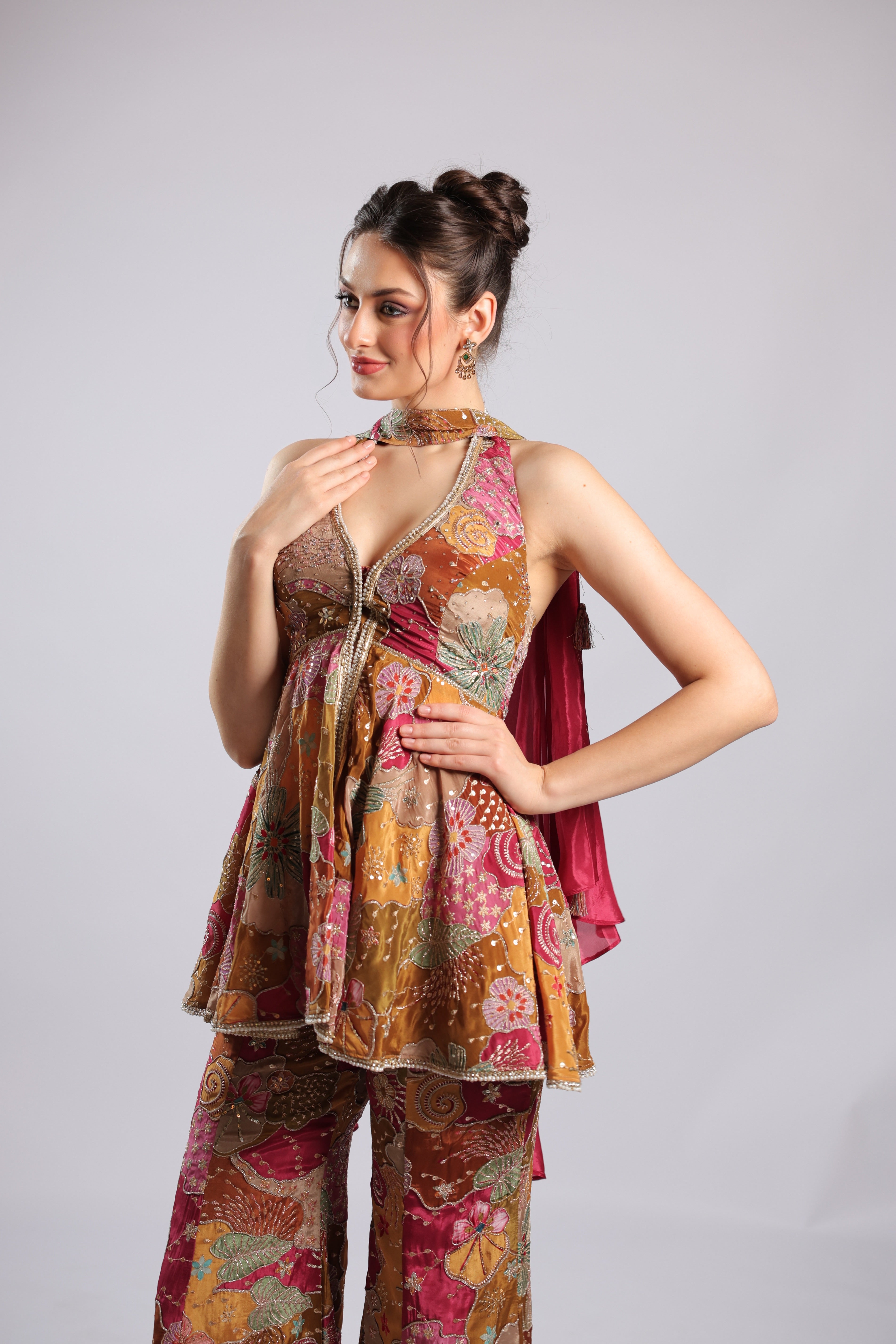 Multi Crepe Rm Plazo Set