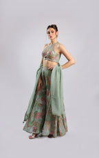 Dusty Blue Crepe Kurti Set Dupatta