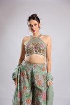 Dusty Blue Crepe Kurti Set Dupatta