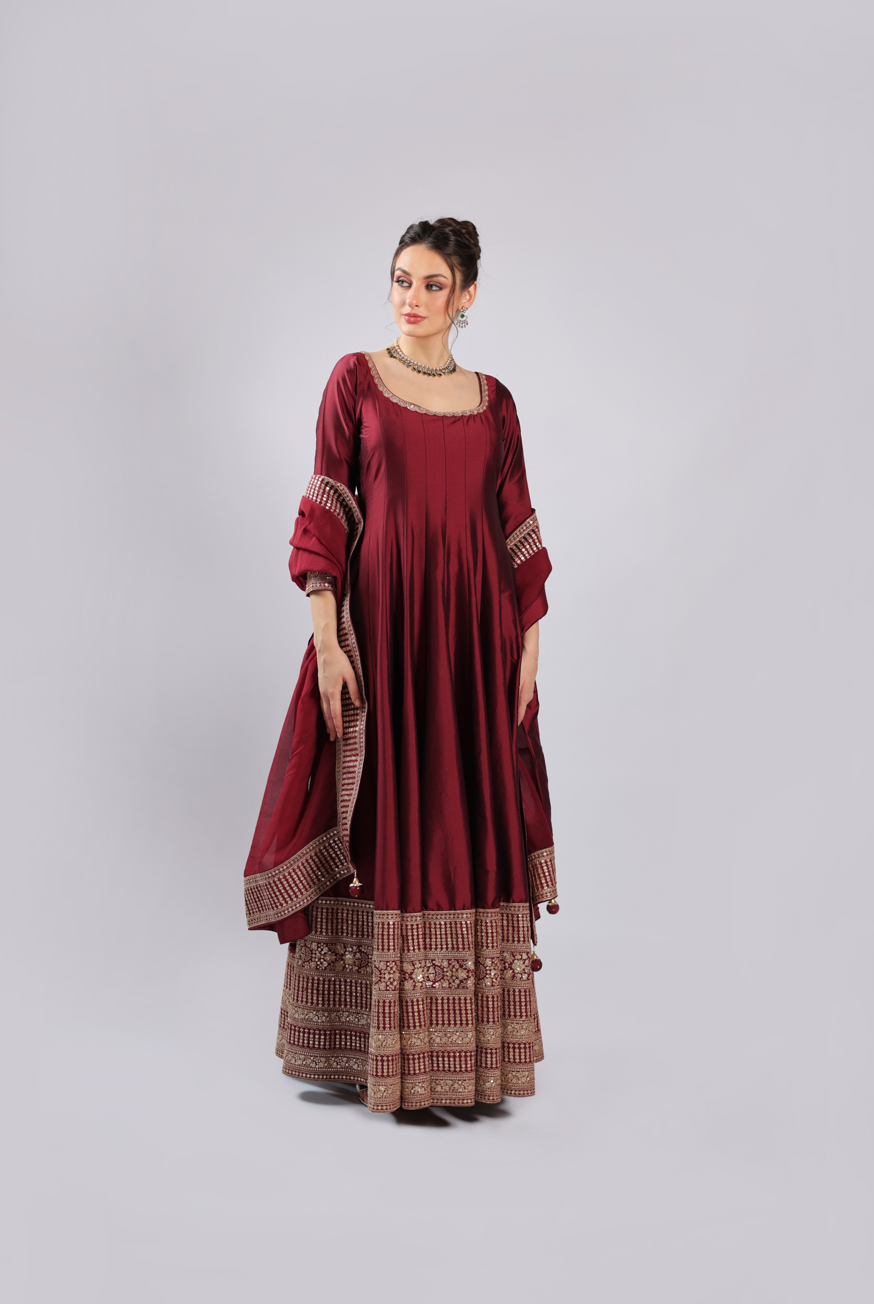 Mahroon Tafta Silk Rm Suit