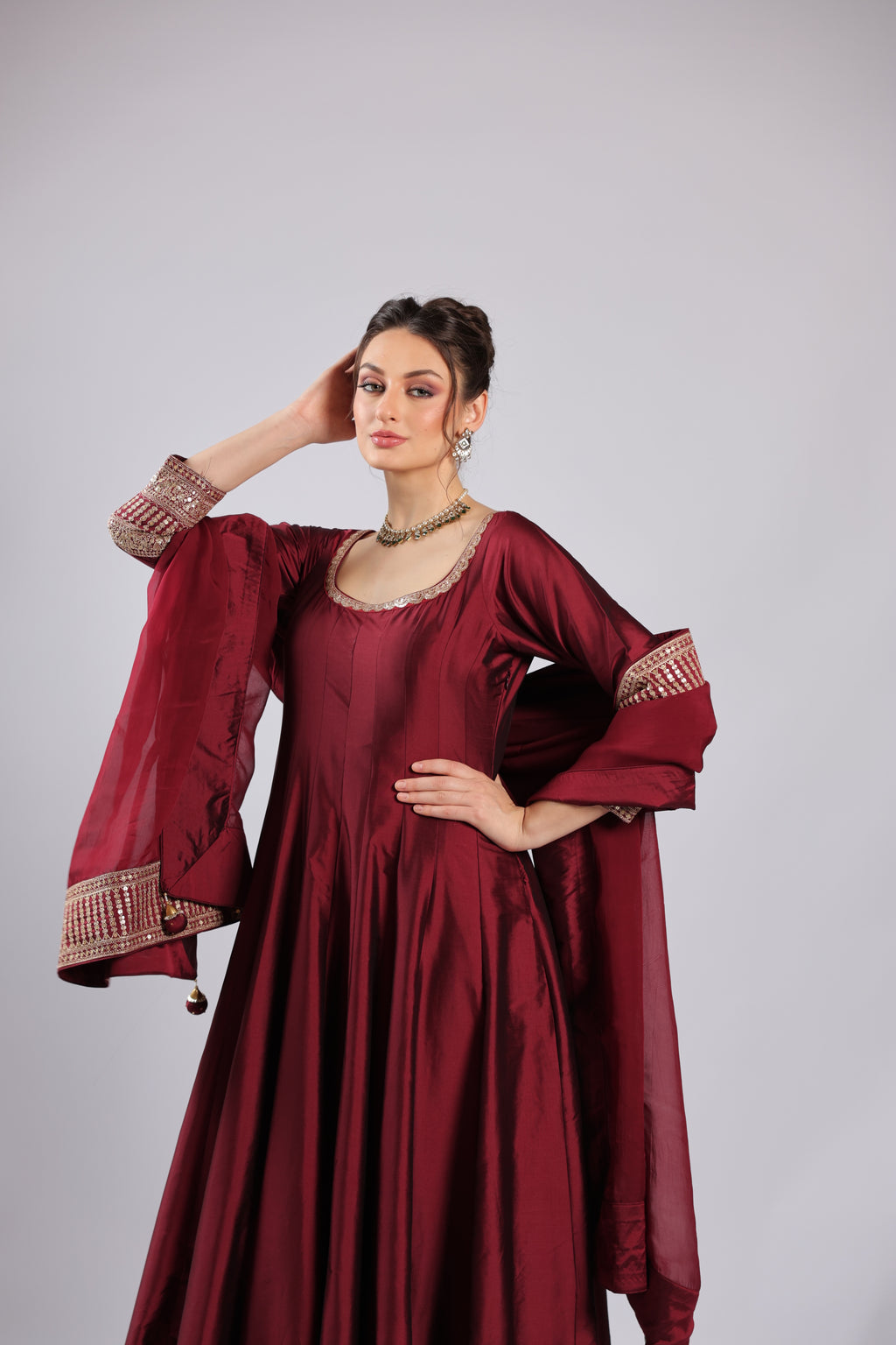 Mahroon Tafta Silk Rm Suit