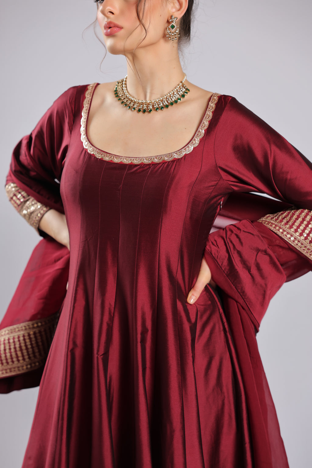 Mahroon Tafta Silk Rm Suit