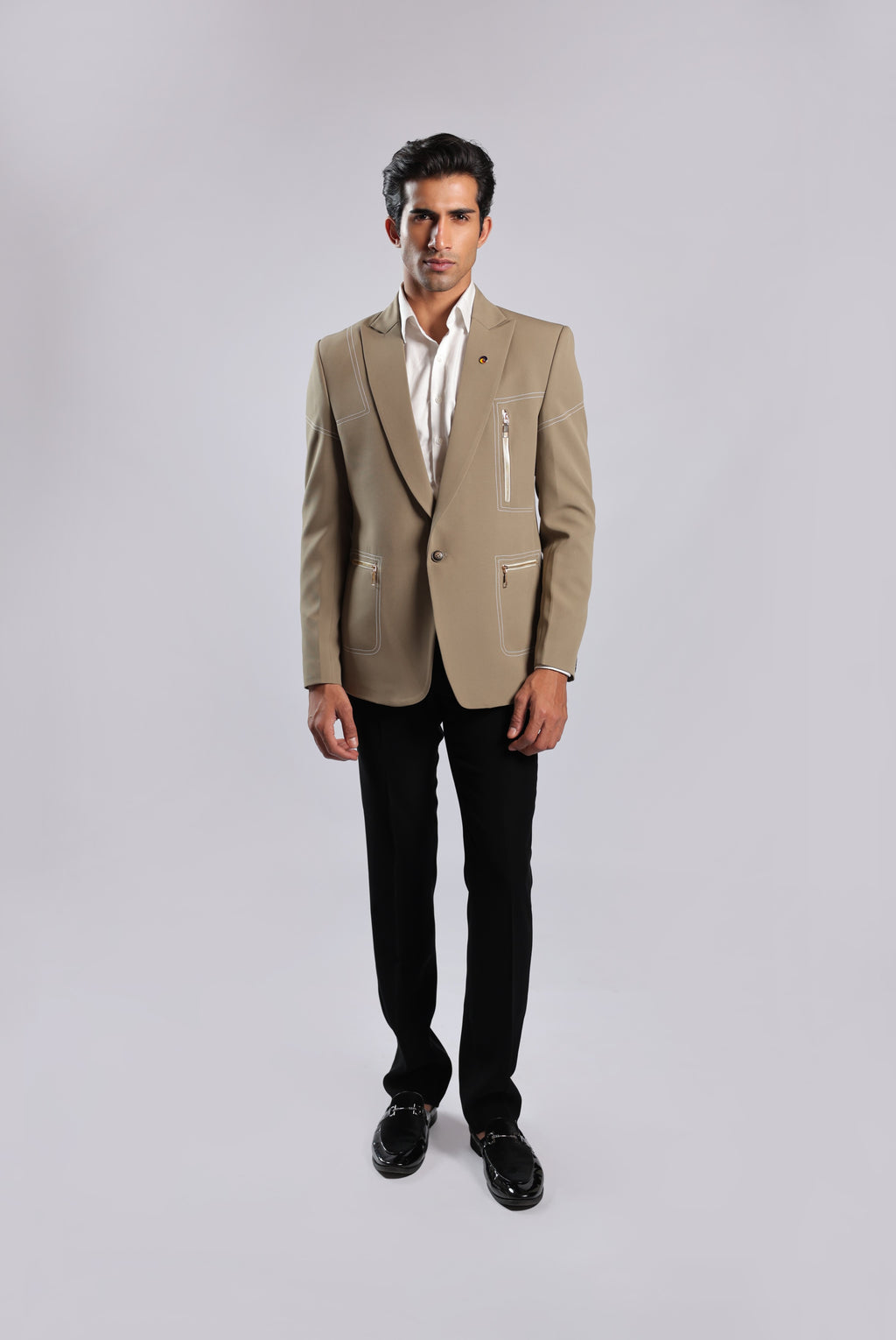 Beige Cotton Blend Blazer