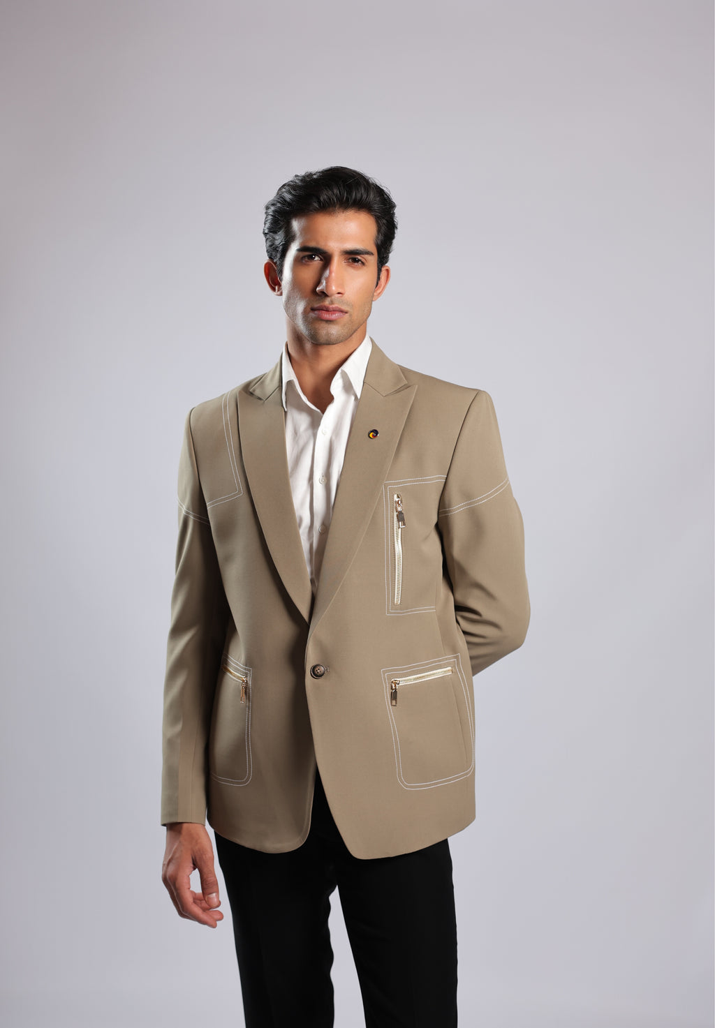 Beige Cotton Blend Blazer