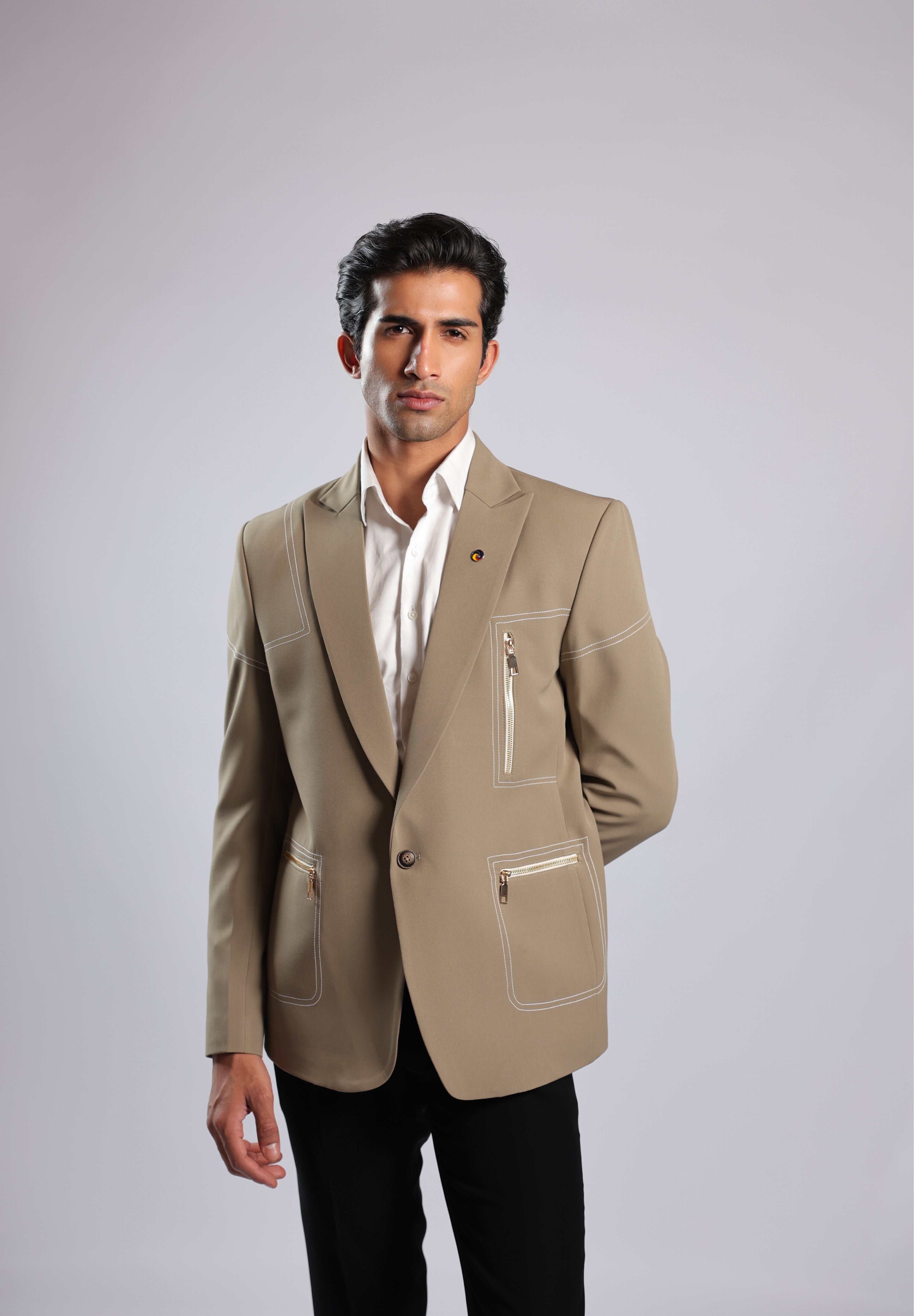 Beige Cotton Blend Blazer