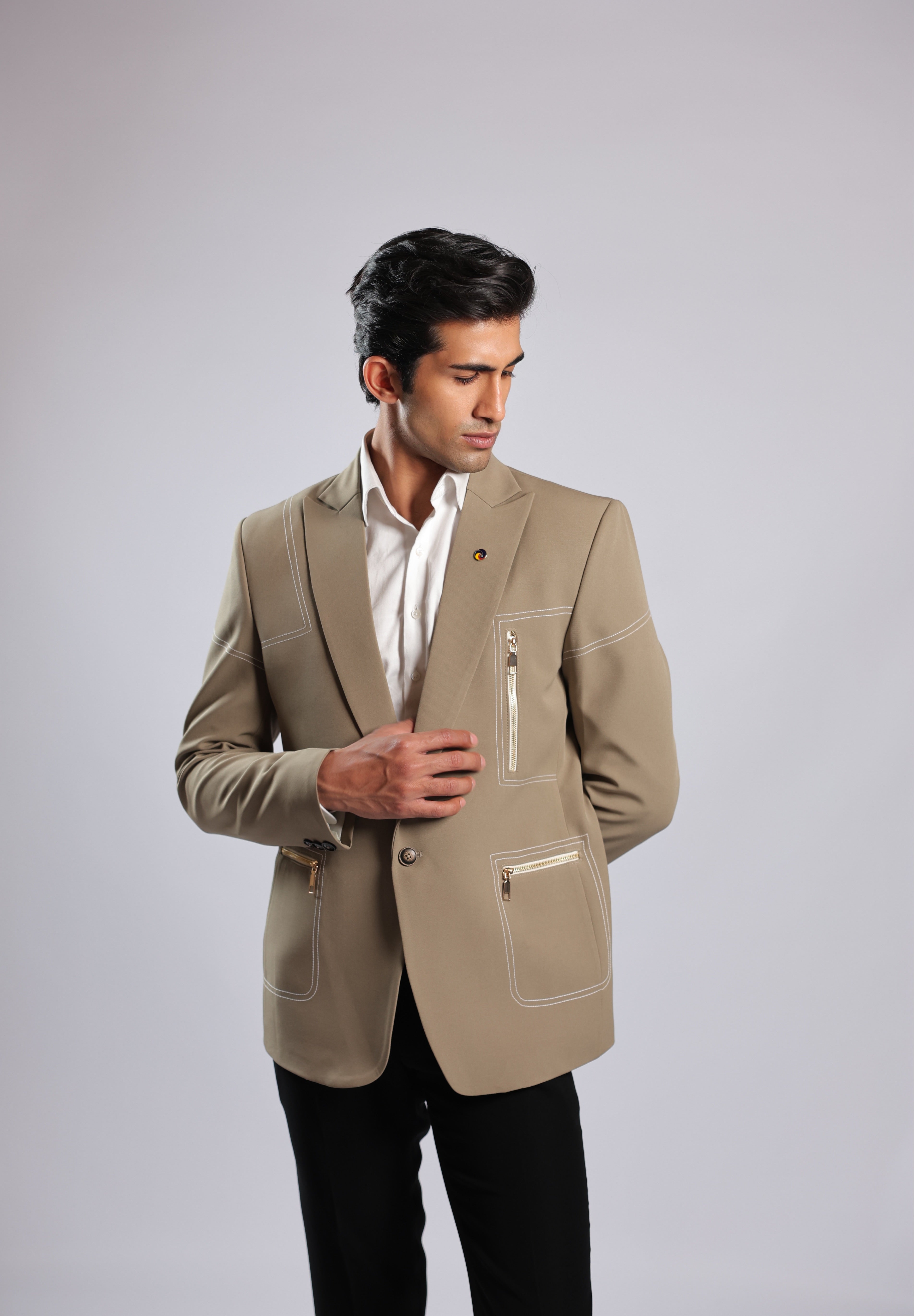 Beige Cotton Blend Blazer