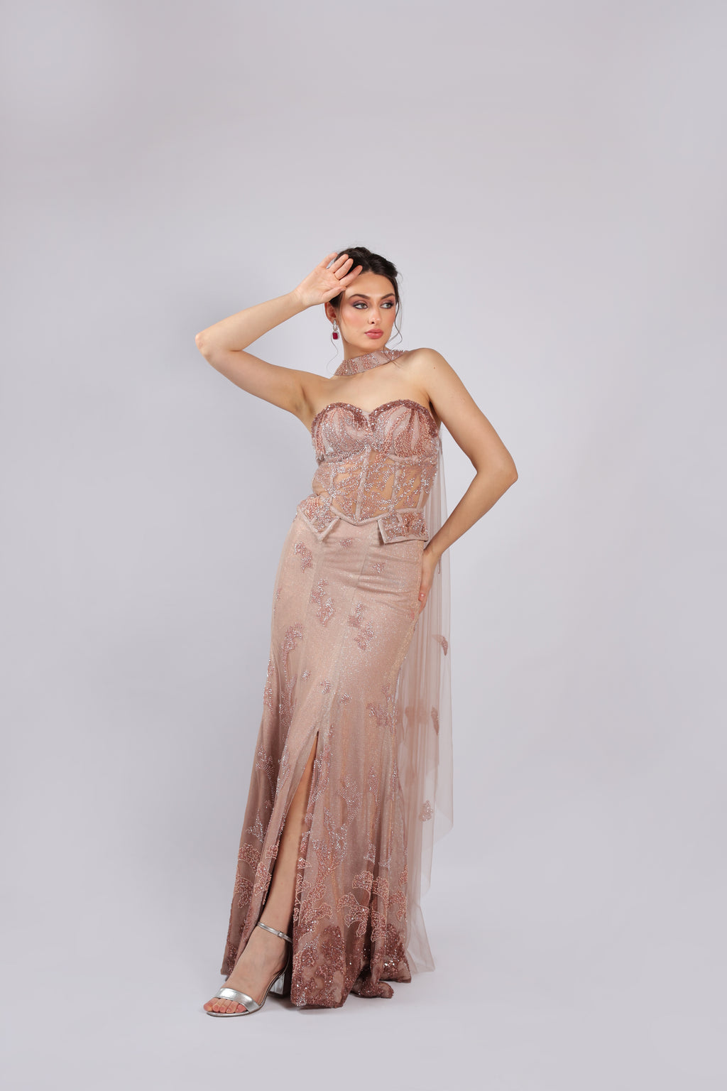 Peach Net Lehenga Choli
