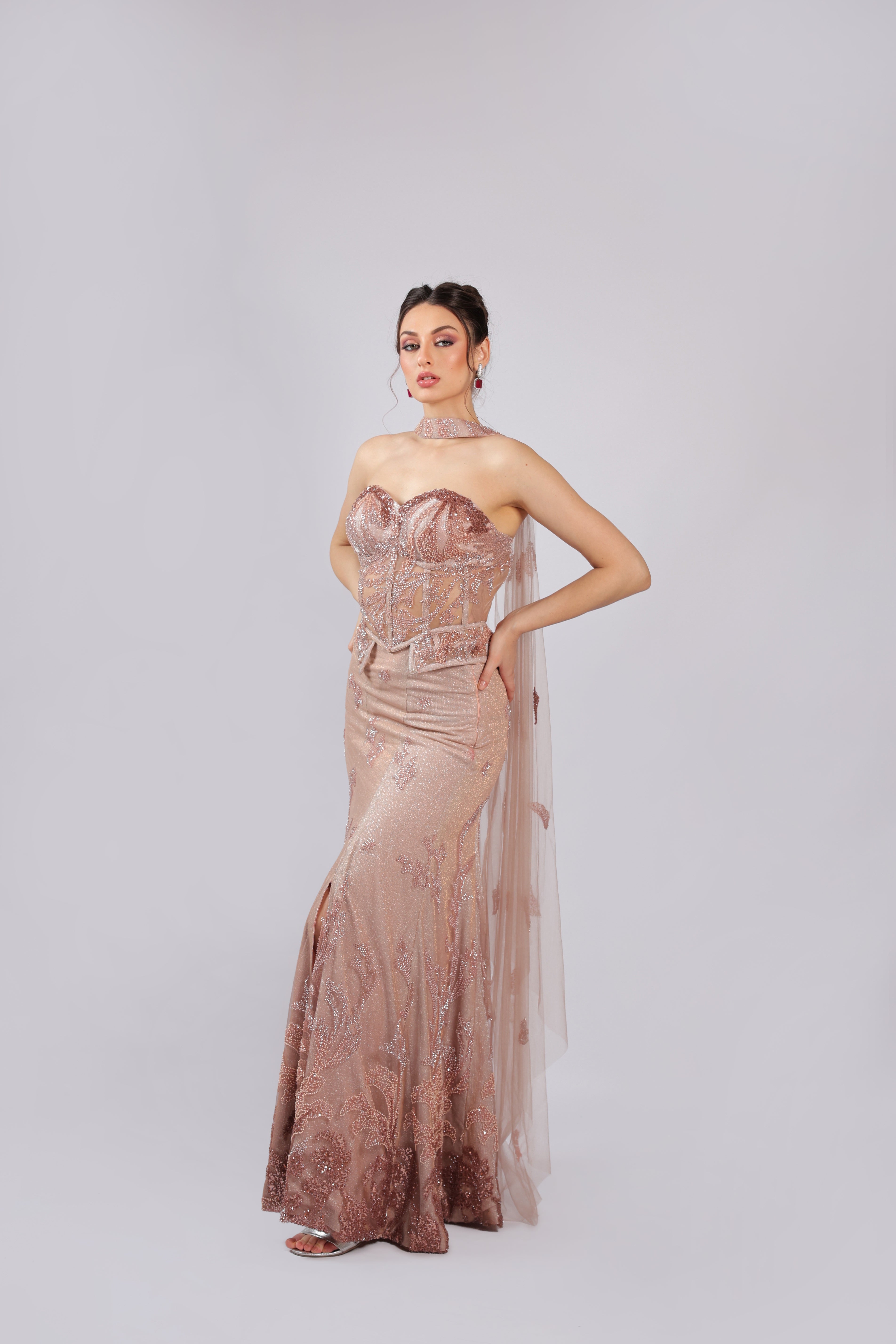 Peach Net Lehenga Choli