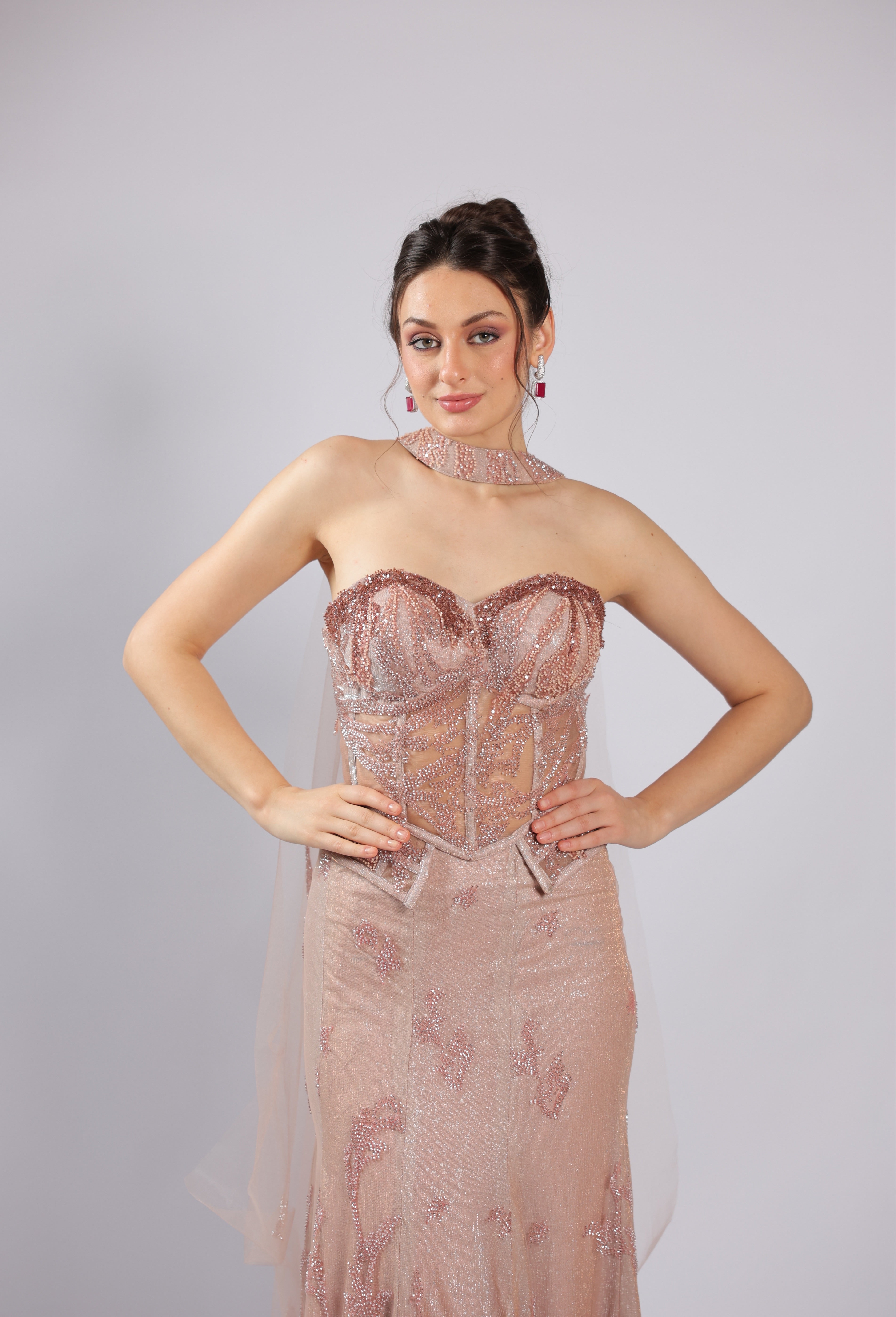 Peach Net Lehenga Choli