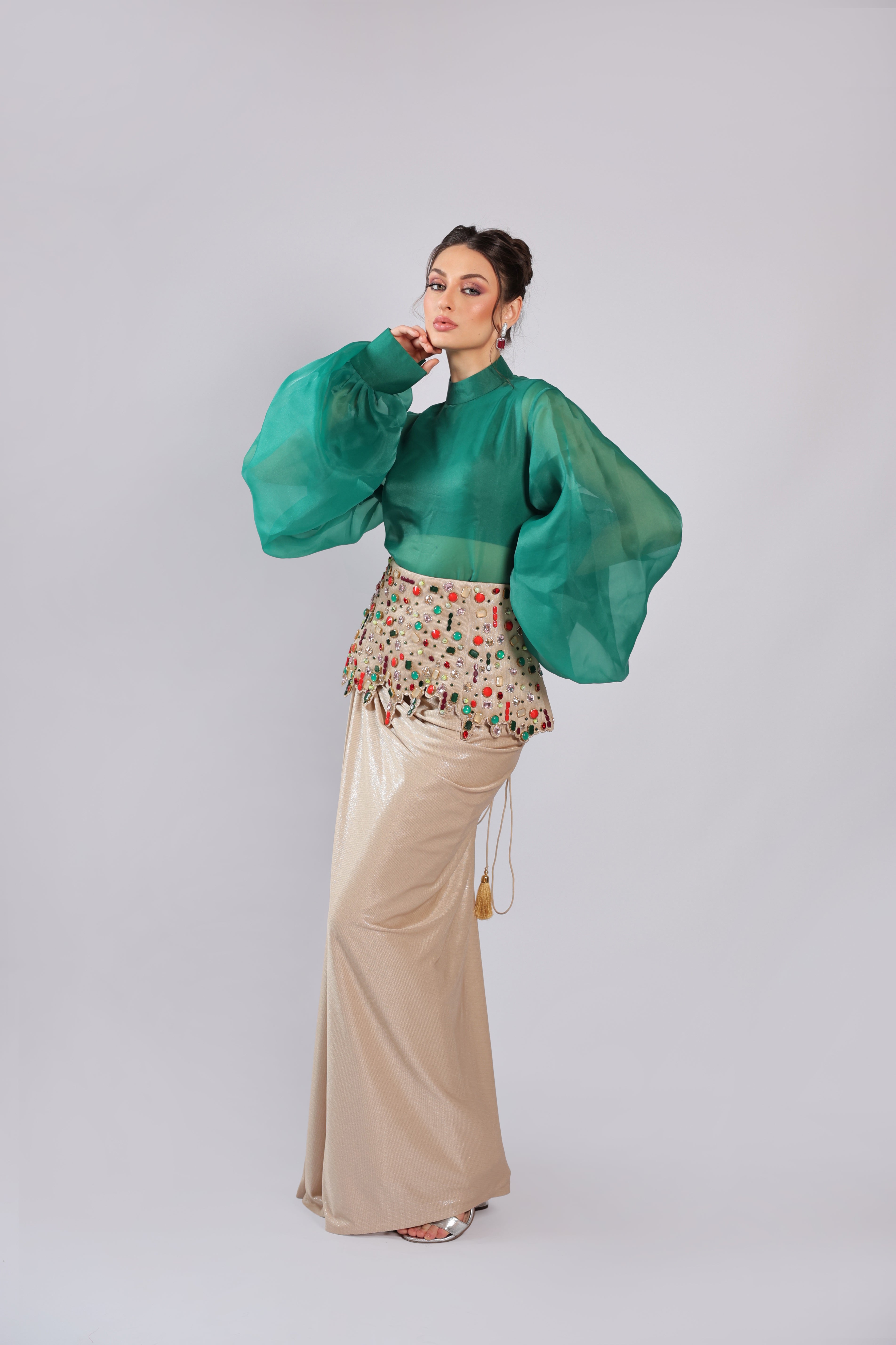 Green Lycra Rm Plazo Suit