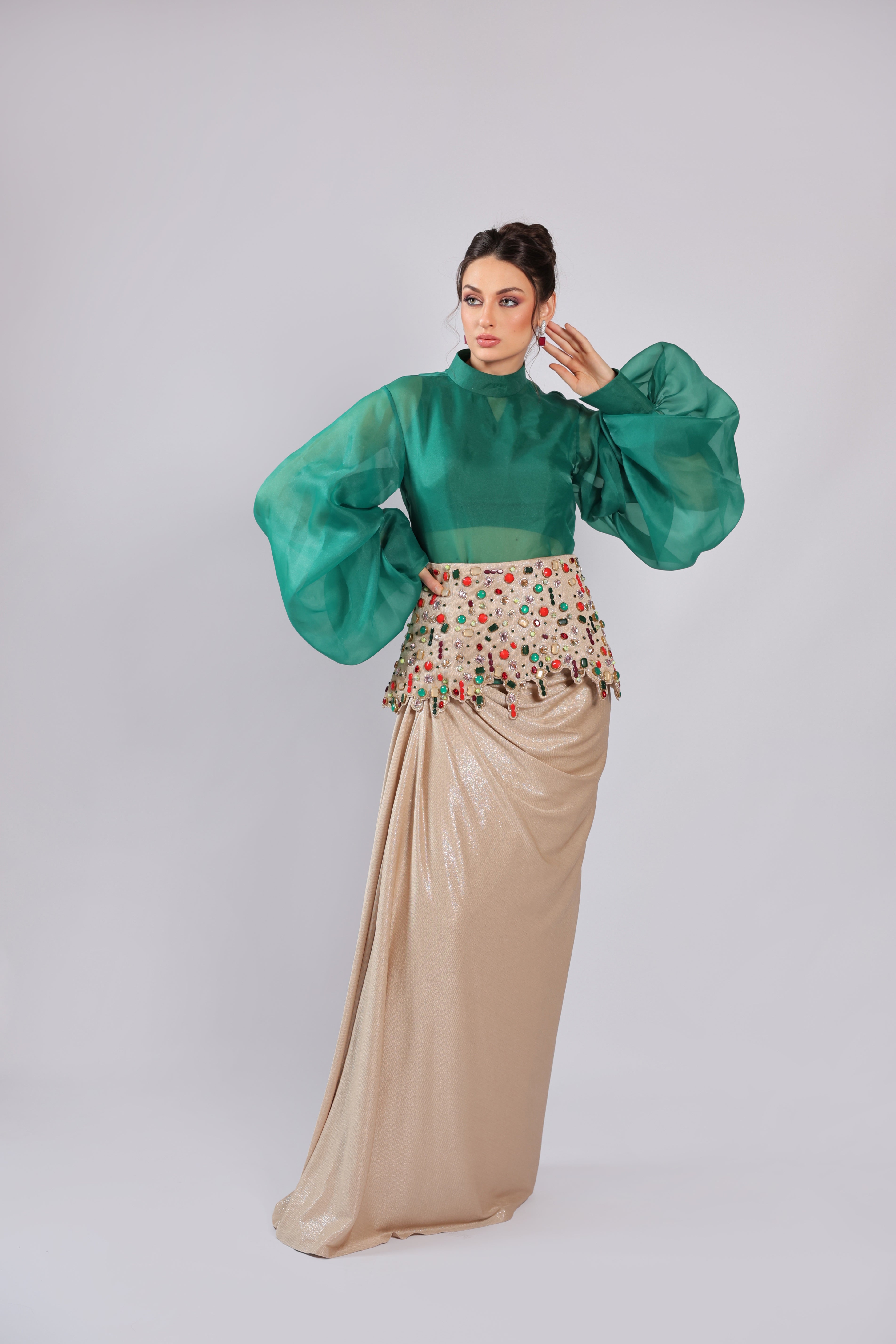 Green Lycra Rm Plazo Suit