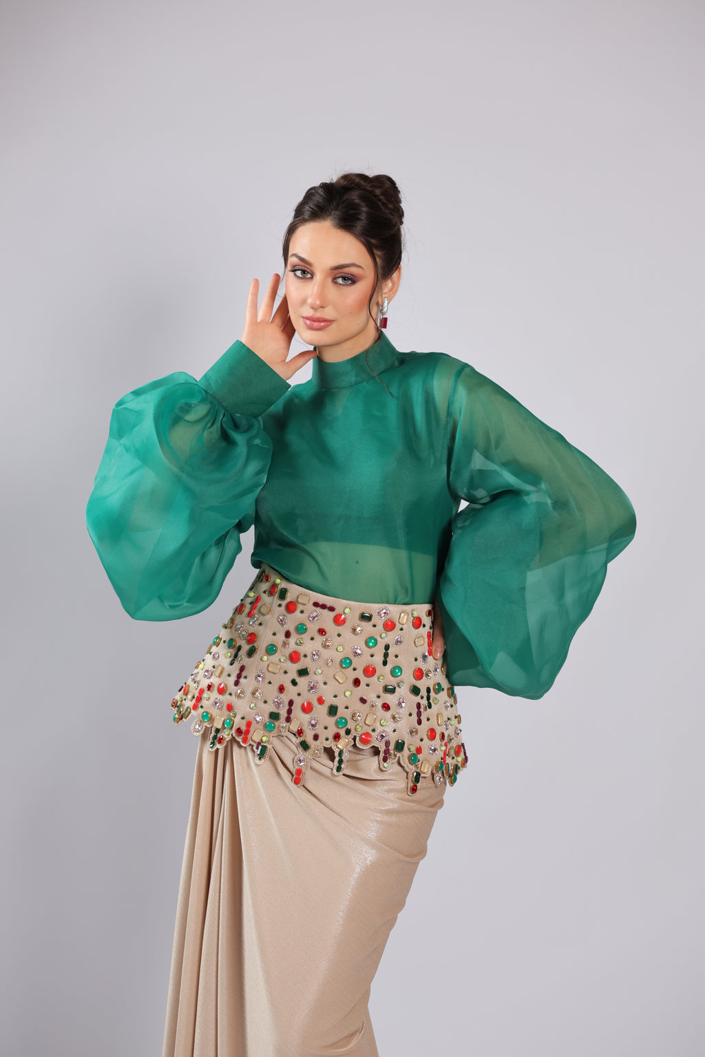 Green Lycra Rm Plazo Suit