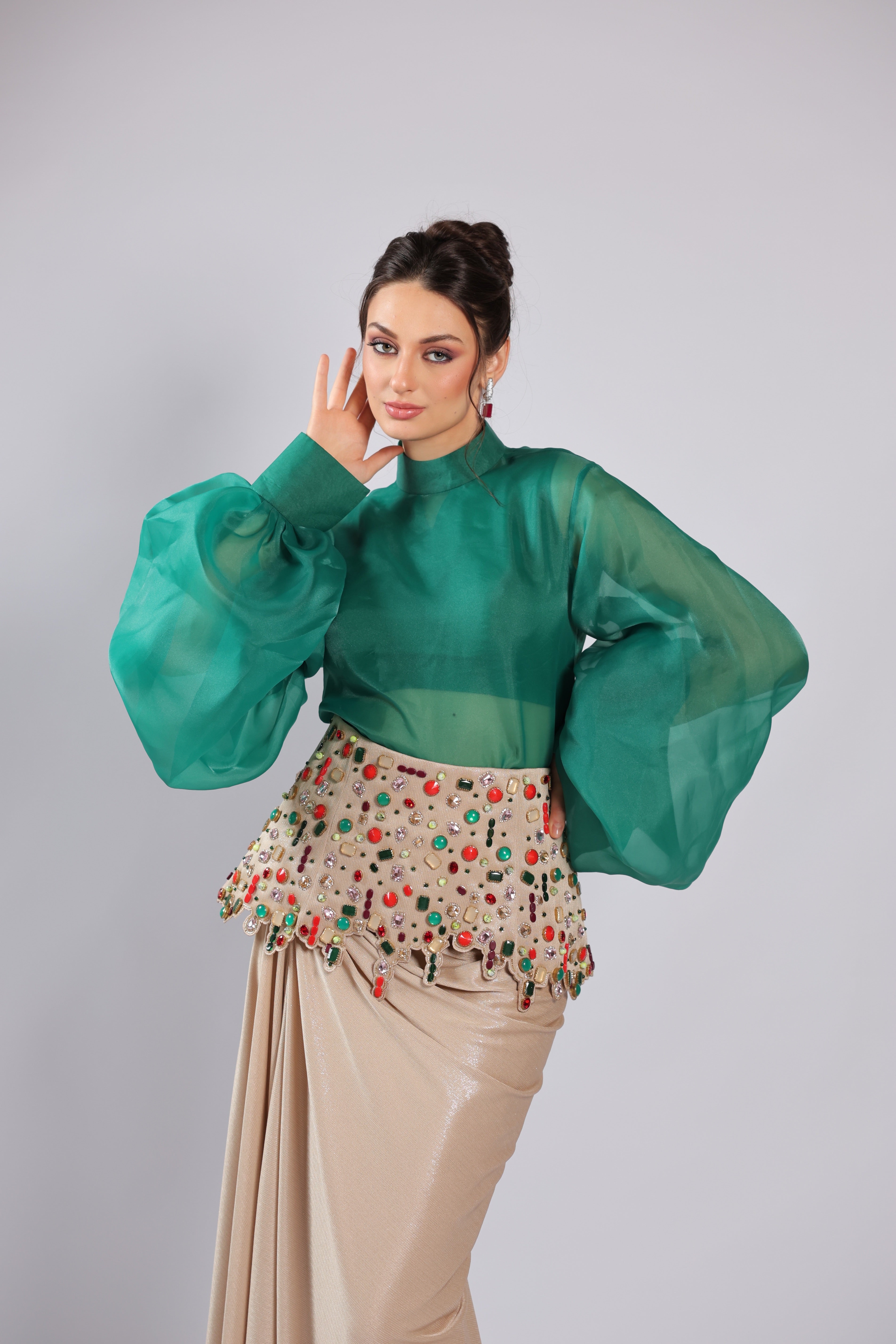 Green Lycra Rm Plazo Suit