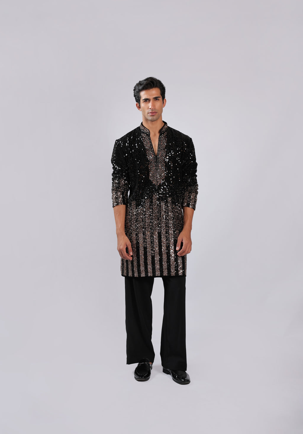 Black Velvet Heavy Sequin, Cutdana & Bead Kurta Set