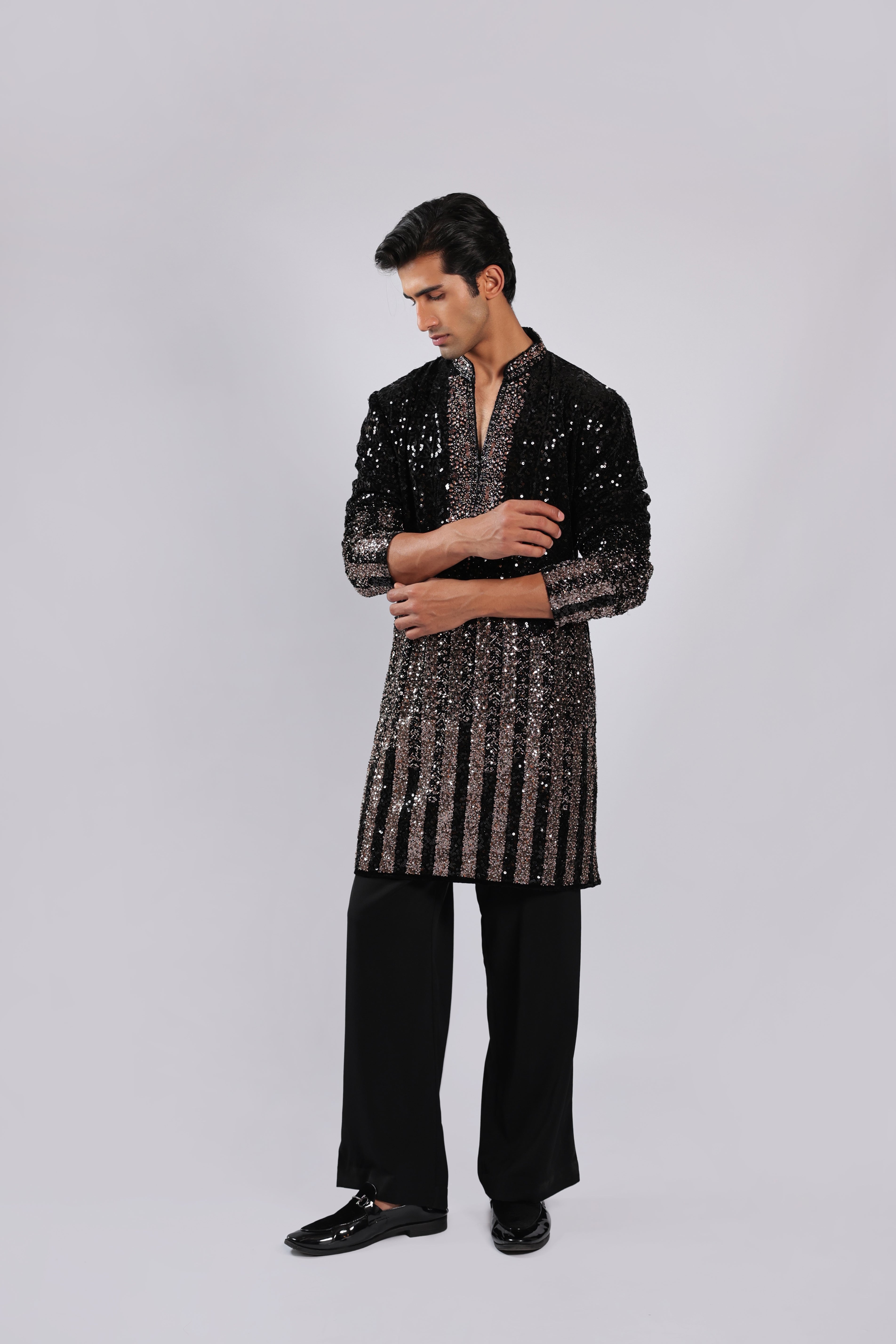 Black Velvet Heavy Sequin, Cutdana & Bead Kurta Set