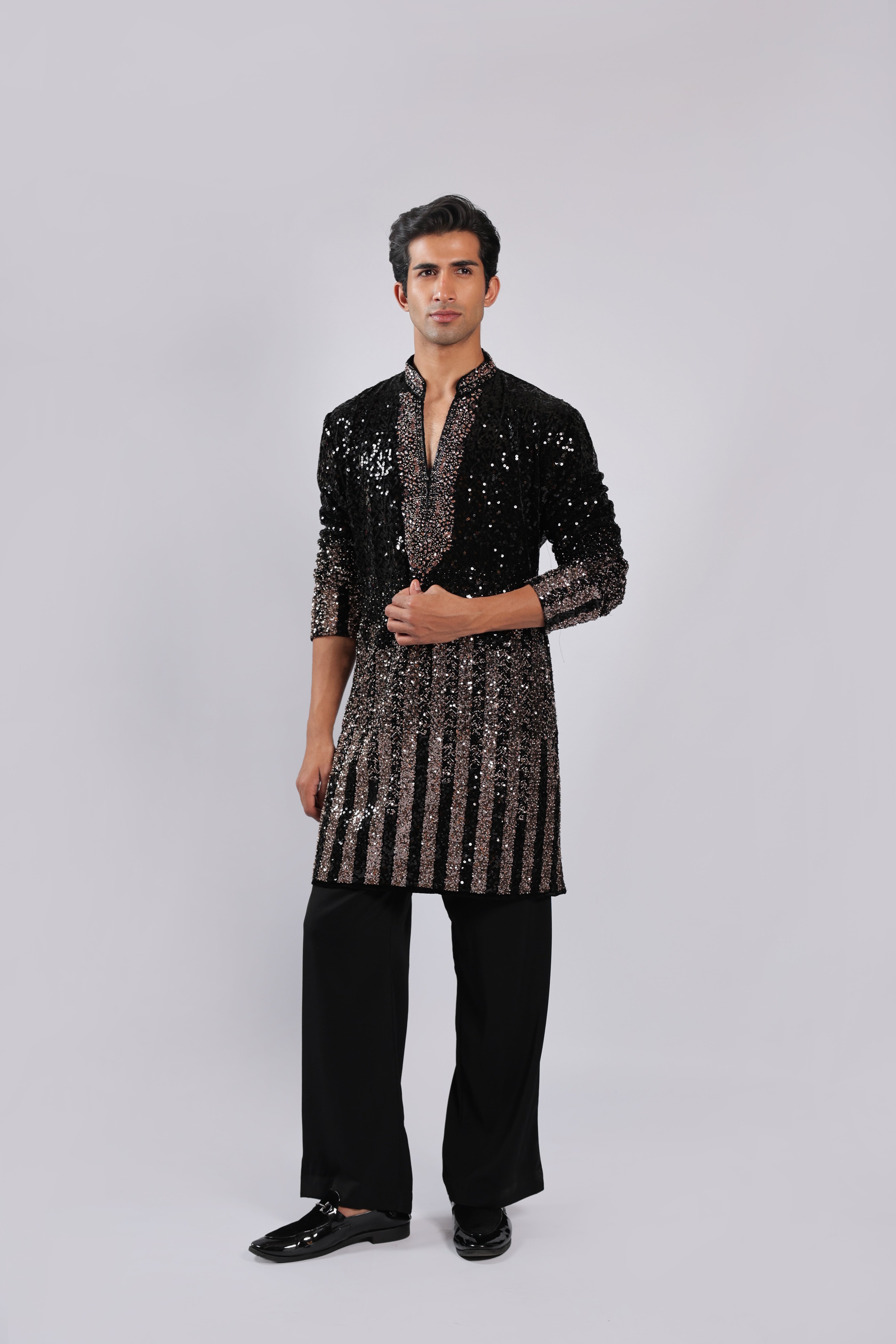 Black Velvet Heavy Sequin, Cutdana & Bead Kurta Set