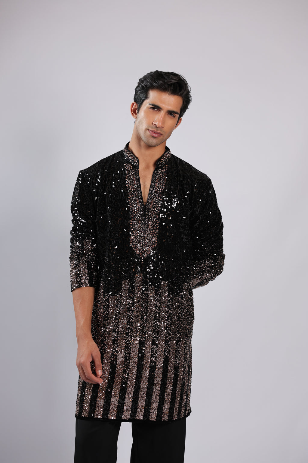 Black Velvet Heavy Sequin, Cutdana & Bead Kurta Set
