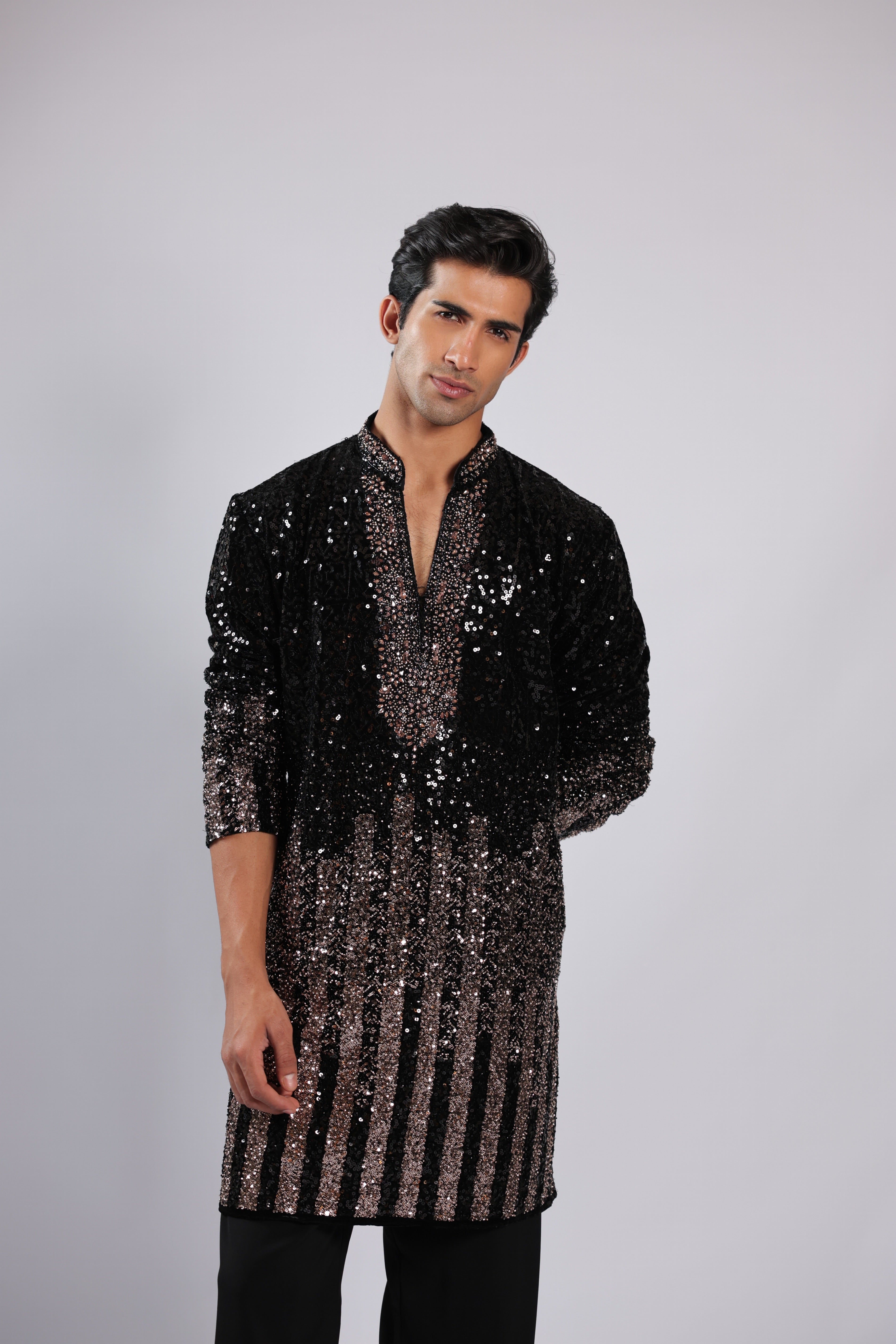 Black Velvet Heavy Sequin, Cutdana & Bead Kurta Set